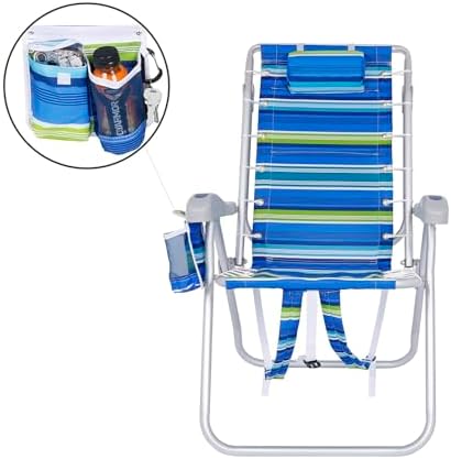 Ultimate Heavy Duty High Seat Aluminum Folding Backpack Beach Chair for Adults | Lay Flat, 5 Reclining Positions | Removable Insulated Cooler Pouch & Canopy for UV Protection - Image 4