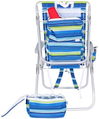 Ultimate Heavy Duty High Seat Aluminum Folding Backpack Beach Chair for Adults | Lay Flat, 5 Reclining Positions | Removable Insulated Cooler Pouch & Canopy for UV Protection - Image 5