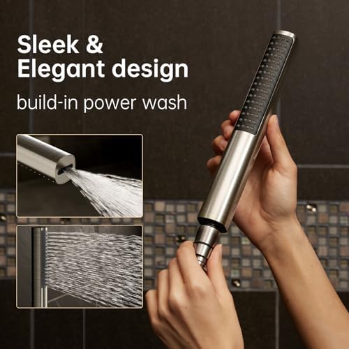 Veken 10" Luxurious Brushed Nickel All Metal Rain Shower Head with Handheld Spray Combo, High Pressure Rainfall Square Shower Heads with Extention Arm, Wide Dual Showerhead, Bathroom Accessories - Image 5