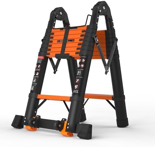 16.5FT Telescoping Ladder A Frame, Aluminum Portable Extension Folding Ladder Meets EN131 Standard, Multi-Purpose Compact Telescopic Ladder for Household or Outdoor Work, 330lbs Max Capacity