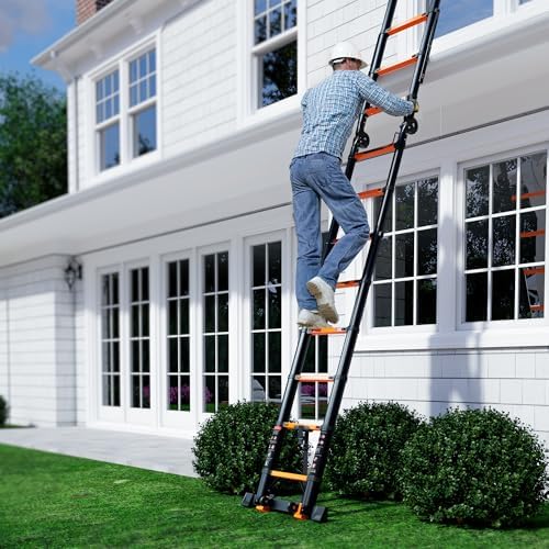 16.5FT Telescoping Ladder A Frame, Aluminum Portable Extension Folding Ladder Meets EN131 Standard, Multi-Purpose Compact Telescopic Ladder for Household or Outdoor Work, 330lbs Max Capacity - Image 7
