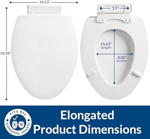 Mayfair Ashton Easy to Clean Single Hinge Toilet Seat, Modern Slow Close Wood Toilet Seat, Made in USA, Elongated, White - Image 4