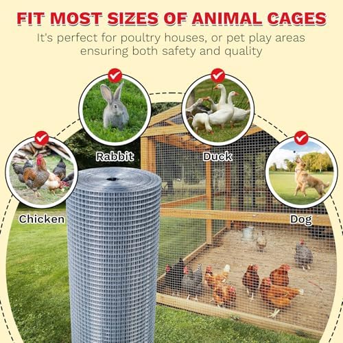 Hardware Cloth,1/2inch 24inx50ft 19 Gauge,Double-Layer Hot-Dip Galvanizing After Welding,Chicken Wire Fence Wire Mesh Fence Poultry Netting Garden Fence Tree Guard Rolls - Image 6