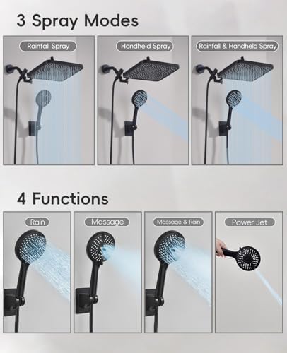 Premium 12.2" Rain Shower Head with Handheld Spray, Updated High Pressure Rainfall Shower Head with Handheld Combo, Large Rain Overhead Waterfall Showerheads | Anti-Clog Nozzles | Air-in Tech - Image 4