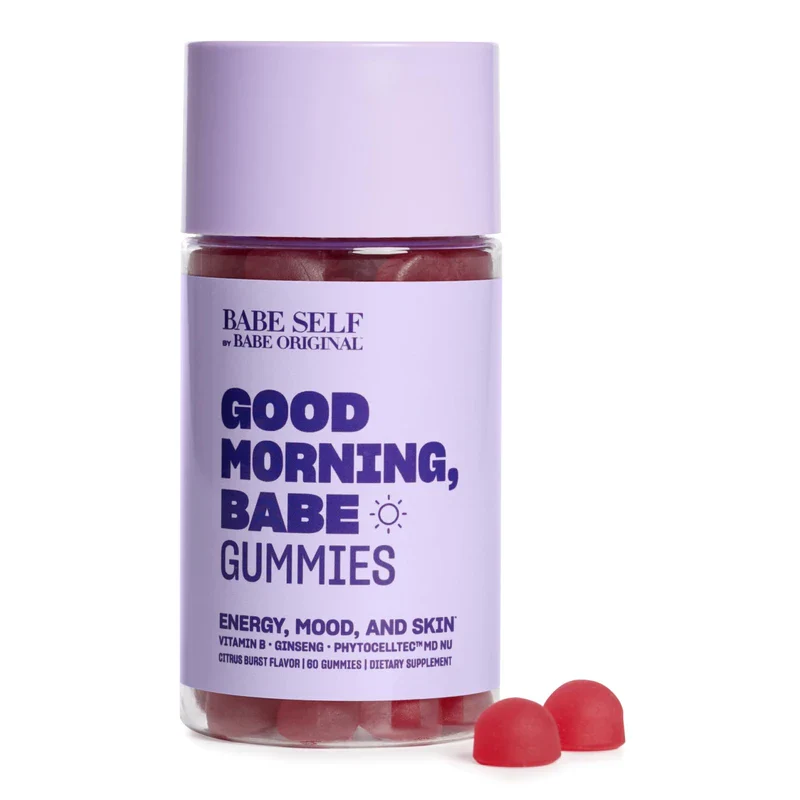 BABE ORIGINAL Energy, Mood & Skin Gummy Supplement with Ginseng, Vitamin B12. Vitamin B6 | Vegan Gummies for Improved Energy, Mood, & Revitalized Skin - Gluten-Free, Vegan - Citrus Burst (60 Count)
