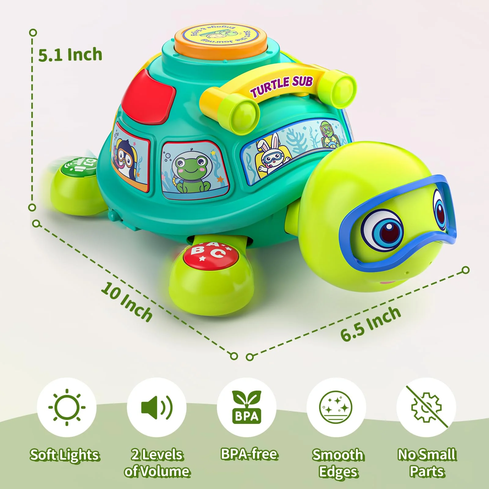 Baby Toys 6-12 Months, Musical Turtle Baby Crawling Toys 7 8 9 10 Months, Light up Infants Tummy Toy, Bilingual Educational Turtle, Gifts Present for Christmas Baby 4 5 6 12 Month - Image 2