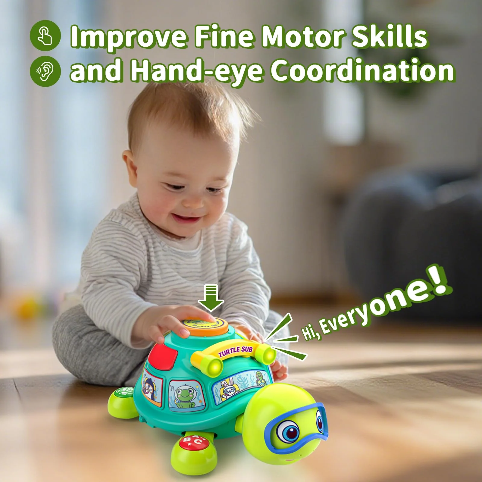 Baby Toys 6-12 Months, Musical Turtle Baby Crawling Toys 7 8 9 10 Months, Light up Infants Tummy Toy, Bilingual Educational Turtle, Gifts Present for Christmas Baby 4 5 6 12 Month - Image 4
