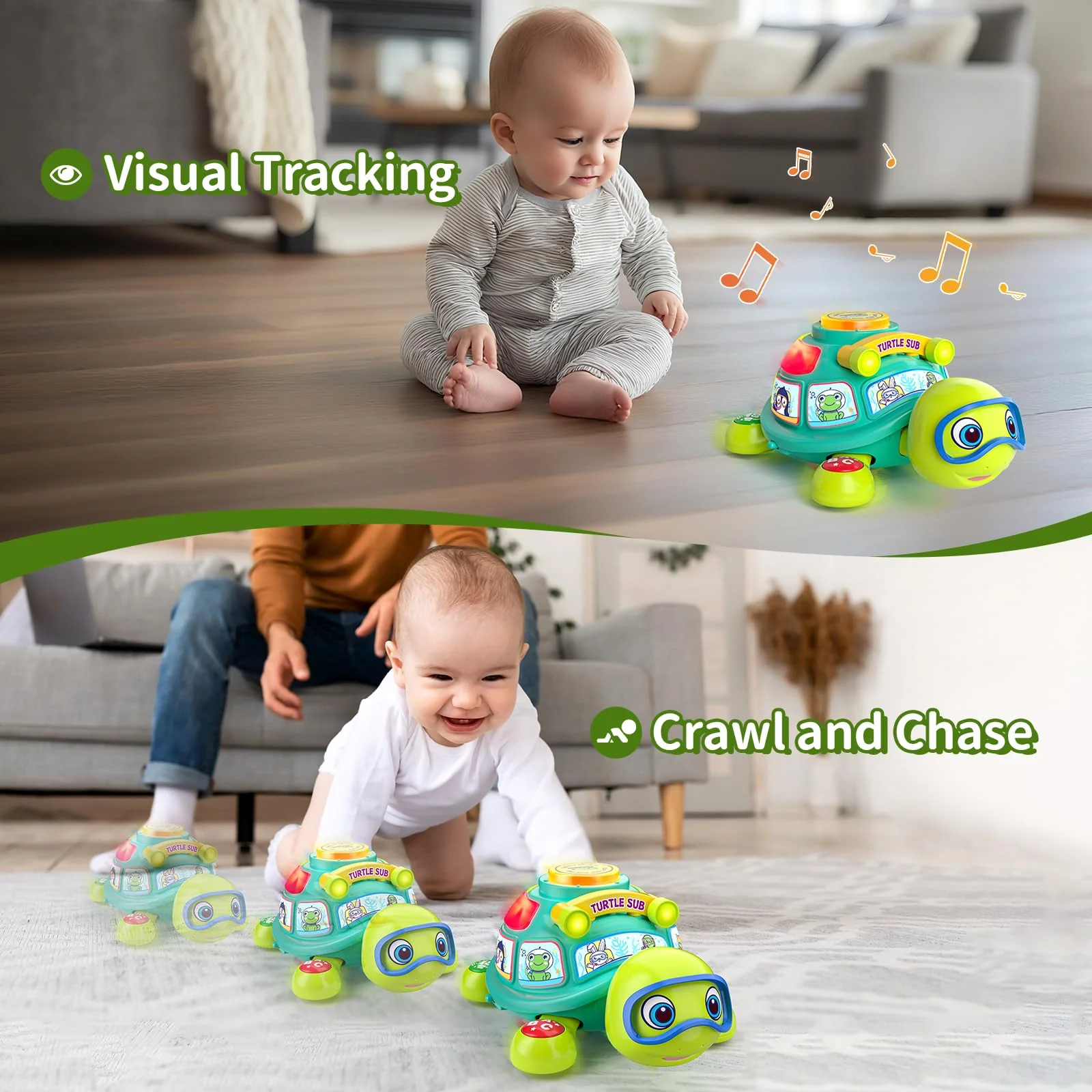 Baby Toys 6-12 Months, Musical Turtle Baby Crawling Toys 7 8 9 10 Months, Light up Infants Tummy Toy, Bilingual Educational Turtle, Gifts Present for Christmas Baby 4 5 6 12 Month - Image 6