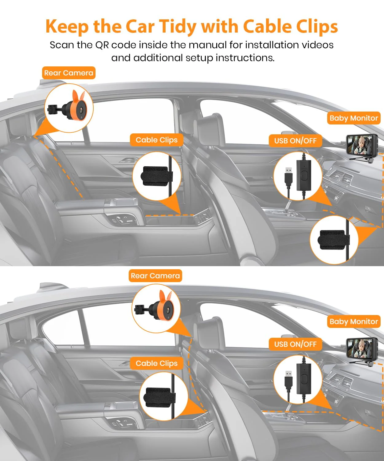 Babyvue USB Baby Car Camera Plug-Play, 4.5" 1080P Easy Setup Backseat Camera with Flexible 360 Rotation, Clear Picture Rear Facing Car Seat Baby Monitor - Image 3
