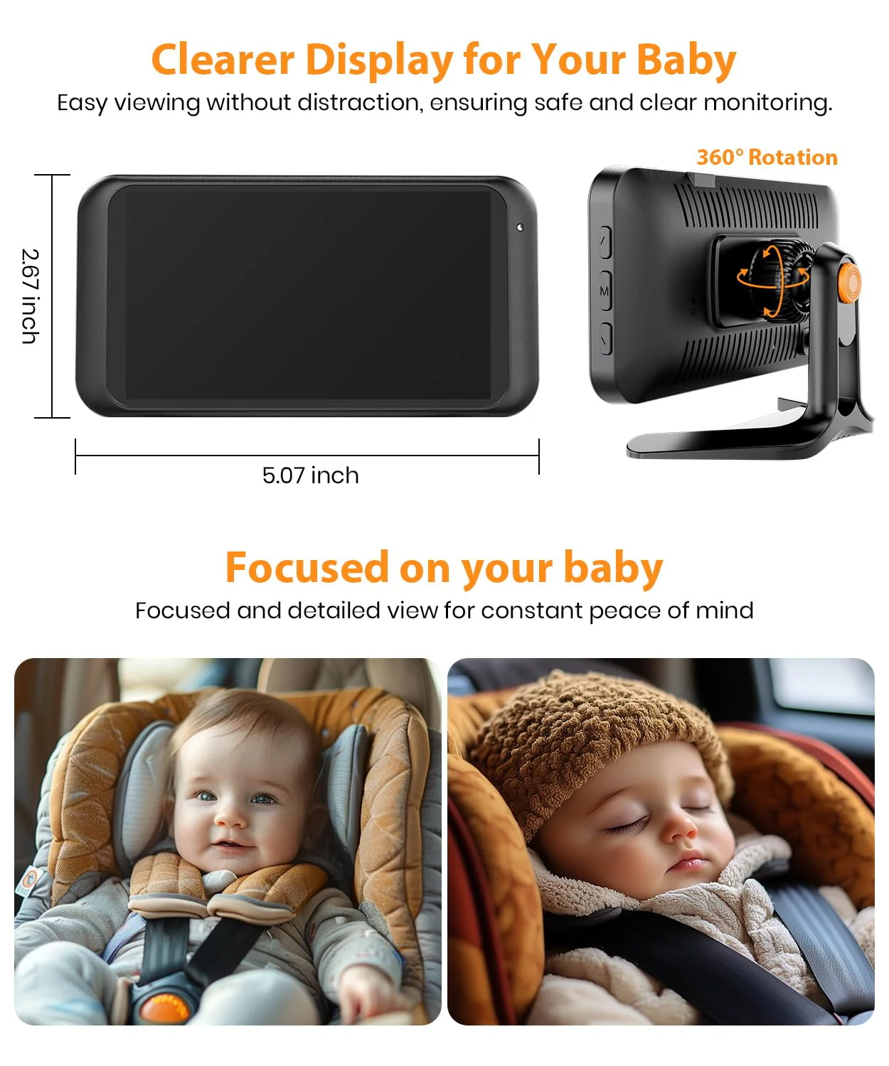 Babyvue USB Baby Car Camera Plug-Play, 4.5" 1080P Easy Setup Backseat Camera with Flexible 360 Rotation, Clear Picture Rear Facing Car Seat Baby Monitor - Image 6