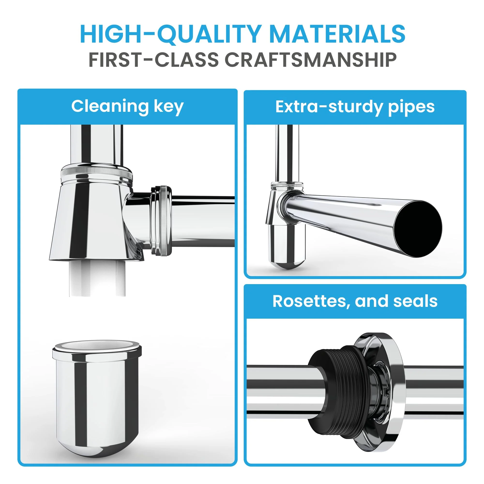 Bächlein Cup Siphon Universal for Washbasin & Washstand, Odour Trap with Cleaning Opening + Installation Instructions - Drain Fitting Precisely - Design Siphon Drain Fitting Bottle Siphon - Image 3