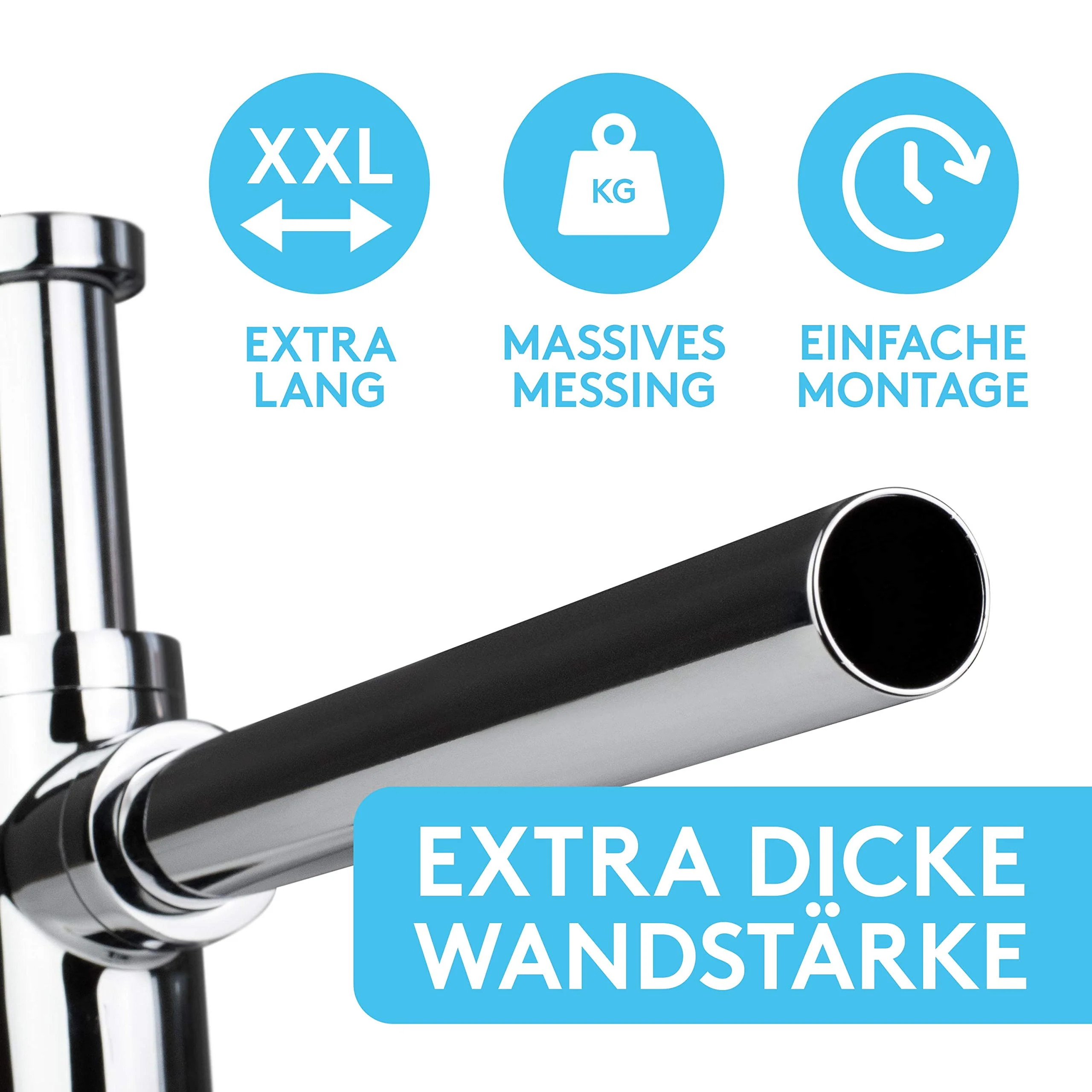 Bächlein Design Siphon Universal für Waschbecken & Waschtisch - Abflussgarnitur passgenau - Geruchsverschluss mit Reinigungsöffnung + Einbauanleitung - Designsiphon Ablaufgarnitur Röhrensiphon… - Image 3