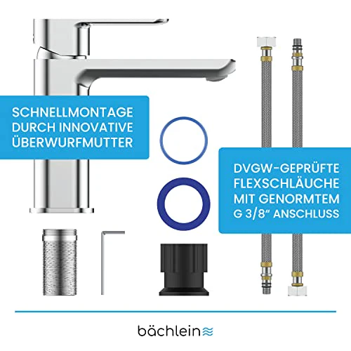 Bächlein Mizarela bath tap in classic design, single lever mixer with durable ceramic cartridge and mounting kit, bath tap chrome - flat spout - Image 4