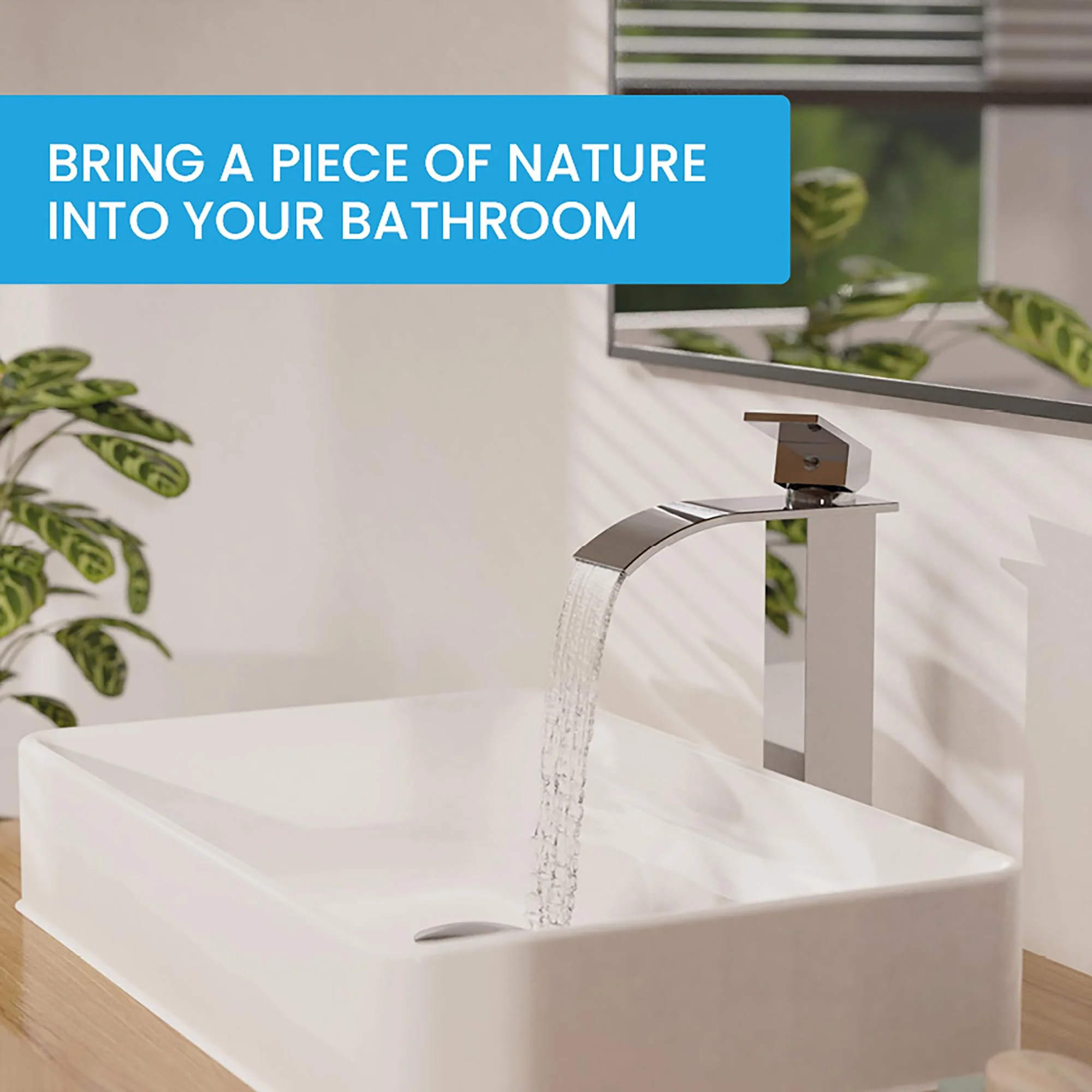 Bächlein Tamina Bathroom Tap Waterfall Design Extra High Single-Lever Mixer Tap with Mounting Kit for Bathroom Sink Chrome - Image 4