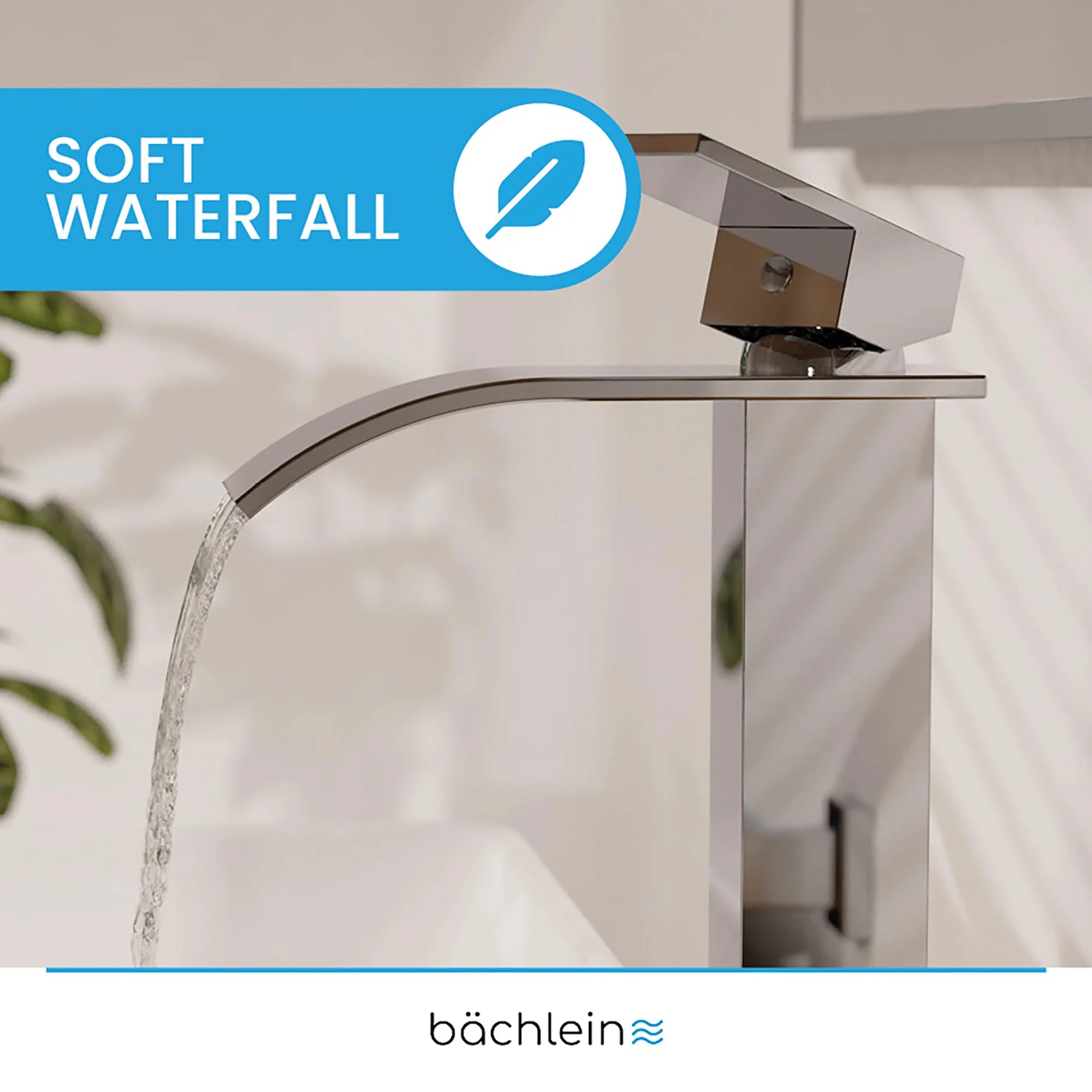 Bächlein Tamina Bathroom Tap Waterfall Design Extra High Single-Lever Mixer Tap with Mounting Kit for Bathroom Sink Chrome - Image 5