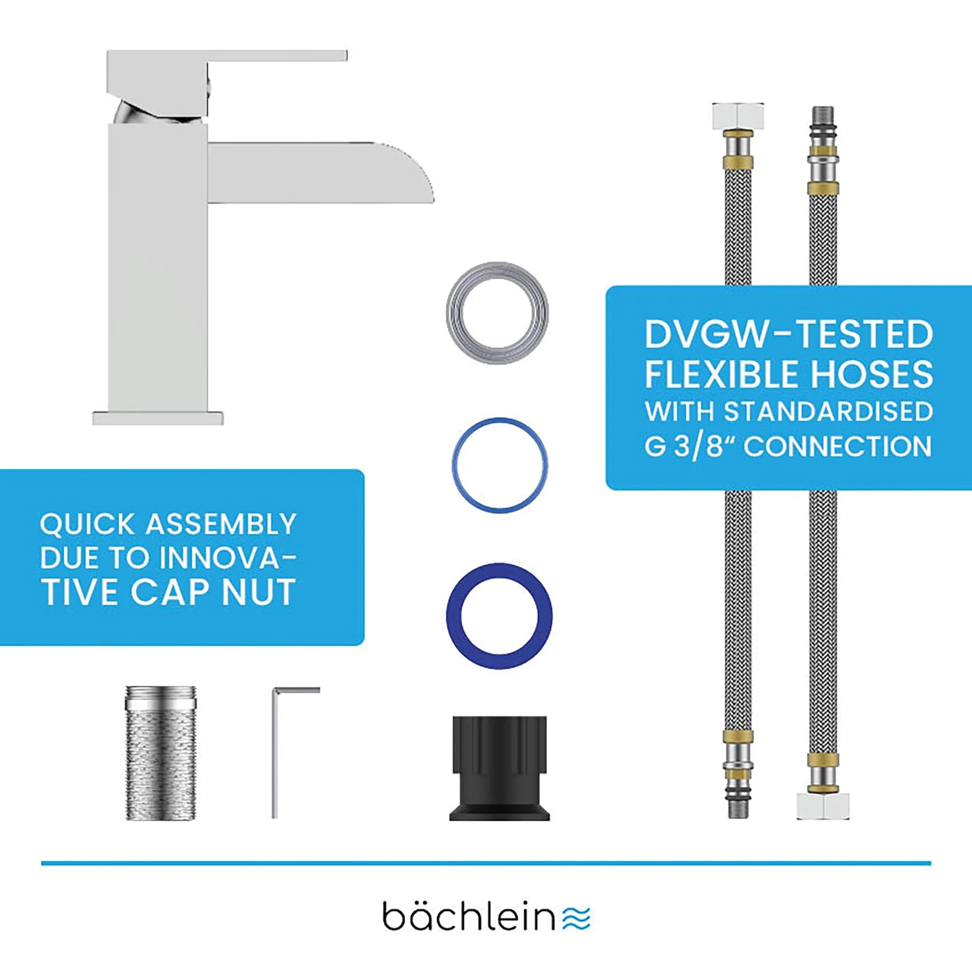 Bächlein Water Tap for The Bathroom in Stream Design, Single-Lever Mixer with Durable Ceramic Cartridge and Installation Set, Bathroom Faucet Chrome - Image 2