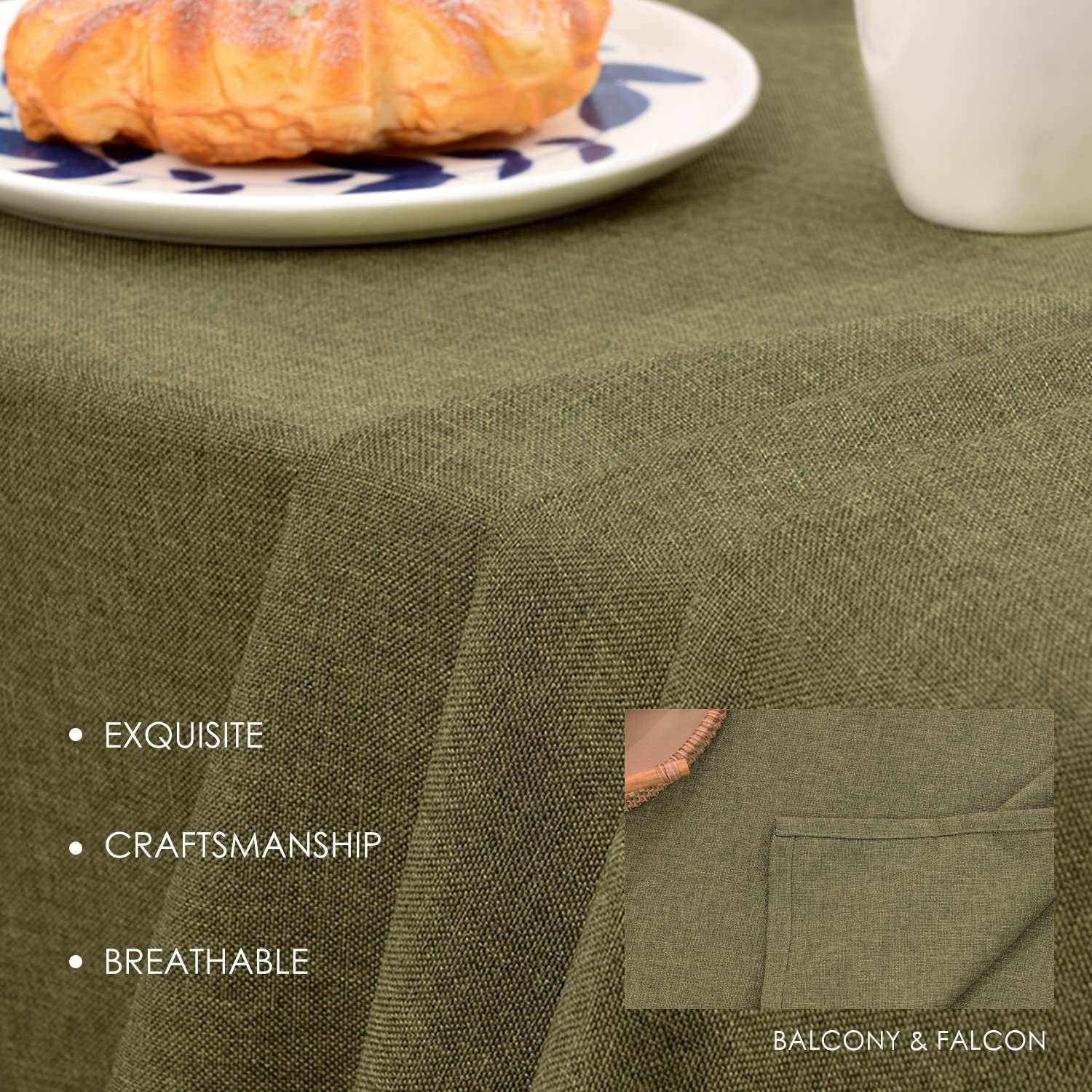 BALCONY & FALCON Table Cloth for 6 Foot Rectangle Tables – Waterproof, Wrinkle-Free Farmhouse Tablecloth for Dining, Kitchen, Wedding, Baby Shower & Christmas Holiday Gatherings (Olive, 55" x 95") - Image 5