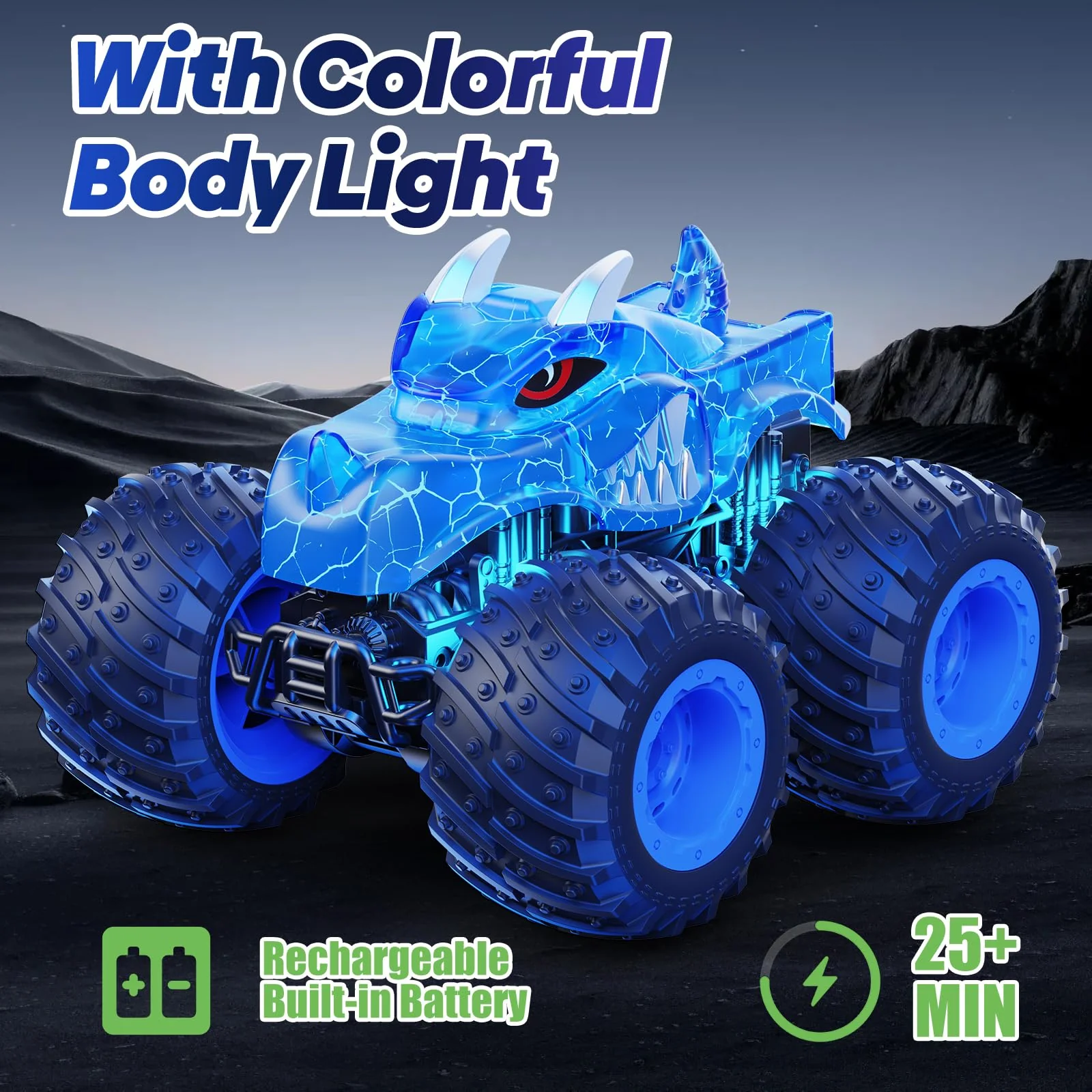 BAODLON Remote Control Monster Car, 2.4GHz RC Monster Trucks Toys for 3 4 5 6 7 8 Years Old Boys Kids, All Terrain RC Truck Off Road with Spray, Light, Rechargeable Battery, Christmas Birthday Gifts - Image 6