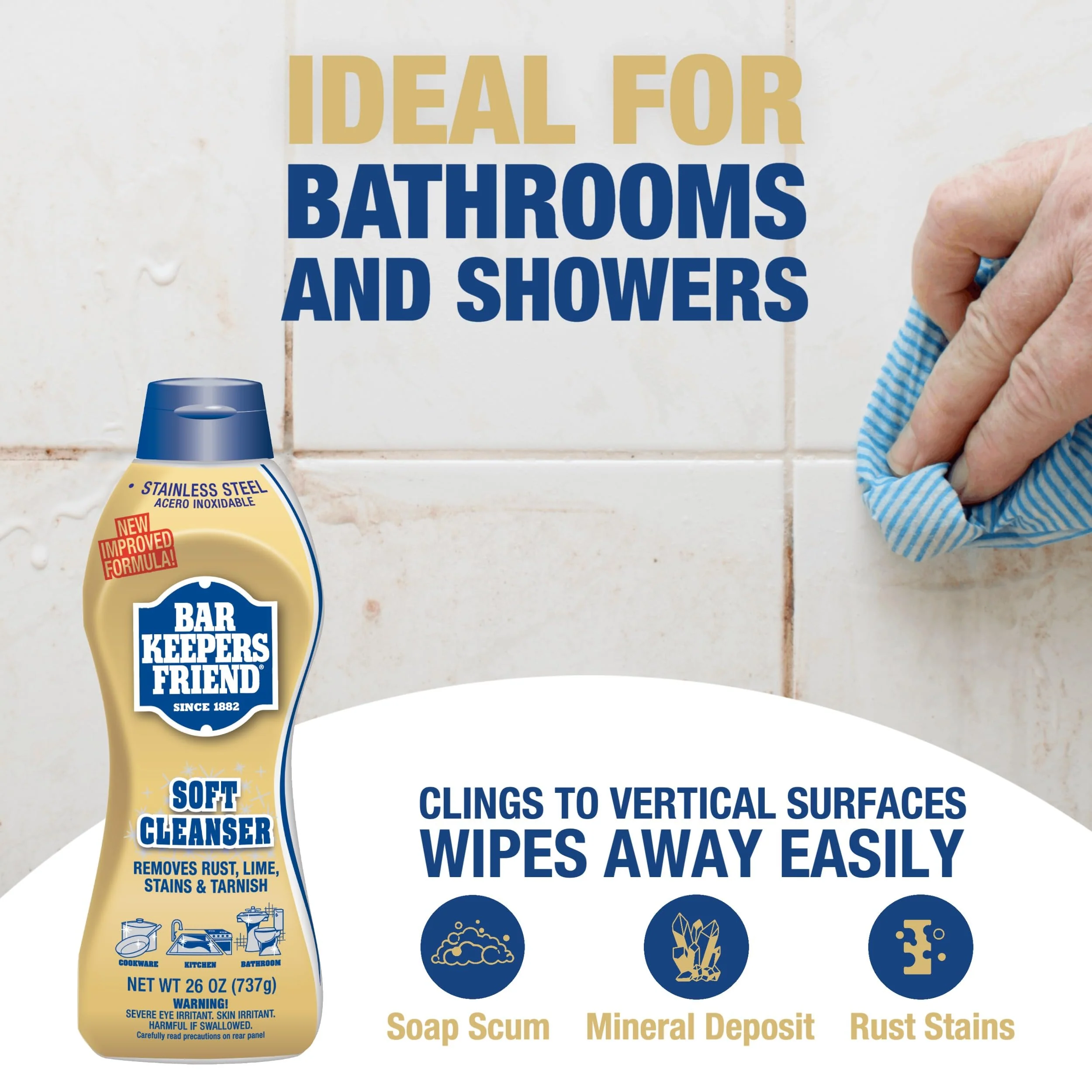 Bar Keepers Friend Soft Cleanser Liquid (2 x 26 oz) Plus Dish Fish Sponge - Multipurpose Cleaner & Rust Stain Remover for Stainless Steel, Porcelain, Ceramic Tile, Copper, Brass & More - Image 5