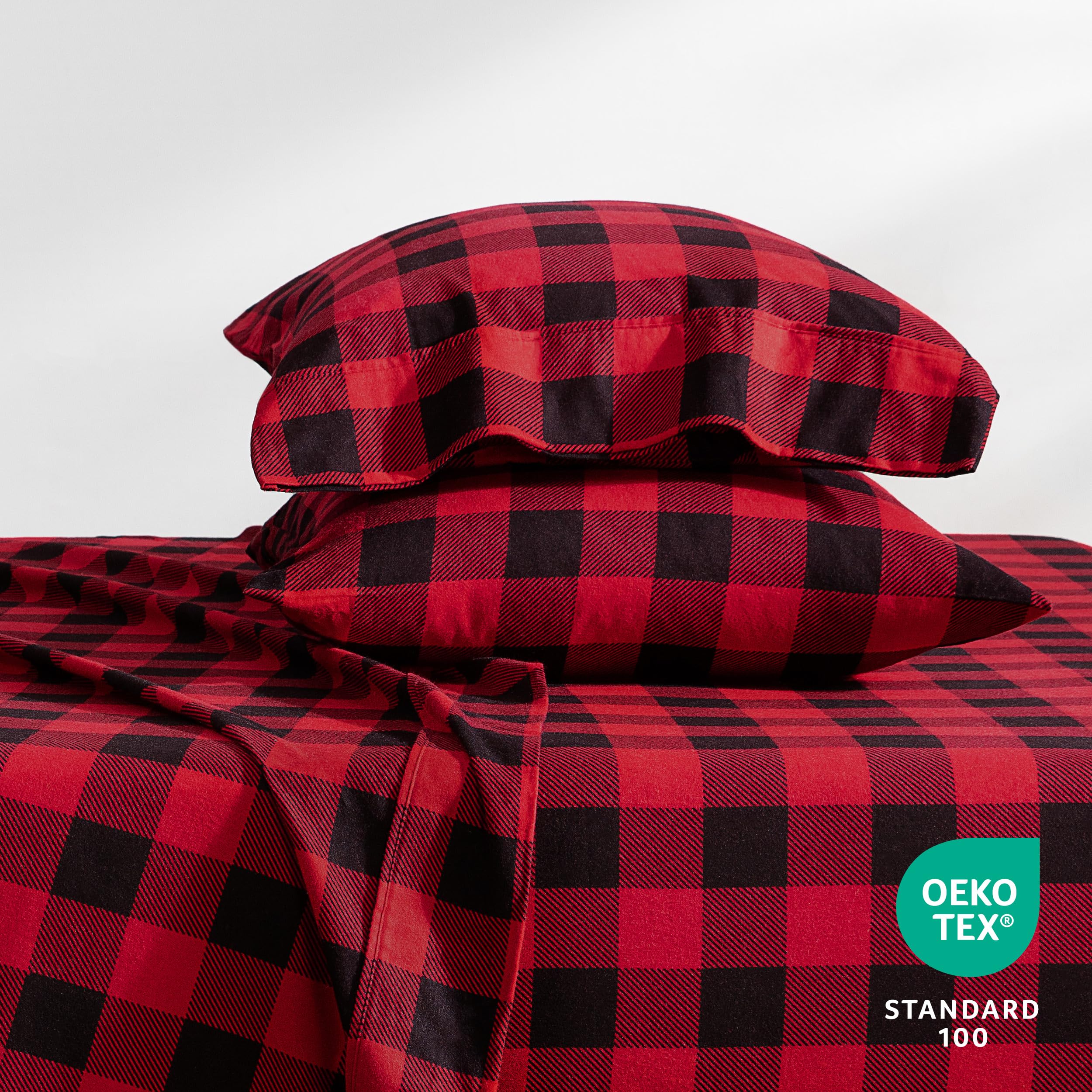 Bare Home Flannel Sheet Set Prints, 100% Cotton, Velvety Soft Heavyweight - Christmas Holiday Sheets - Double Brushed Flannel - Extra Softness, Comfort - Deep Pocket (Queen, Buffalo Plaid - Red/Black) - Image 4