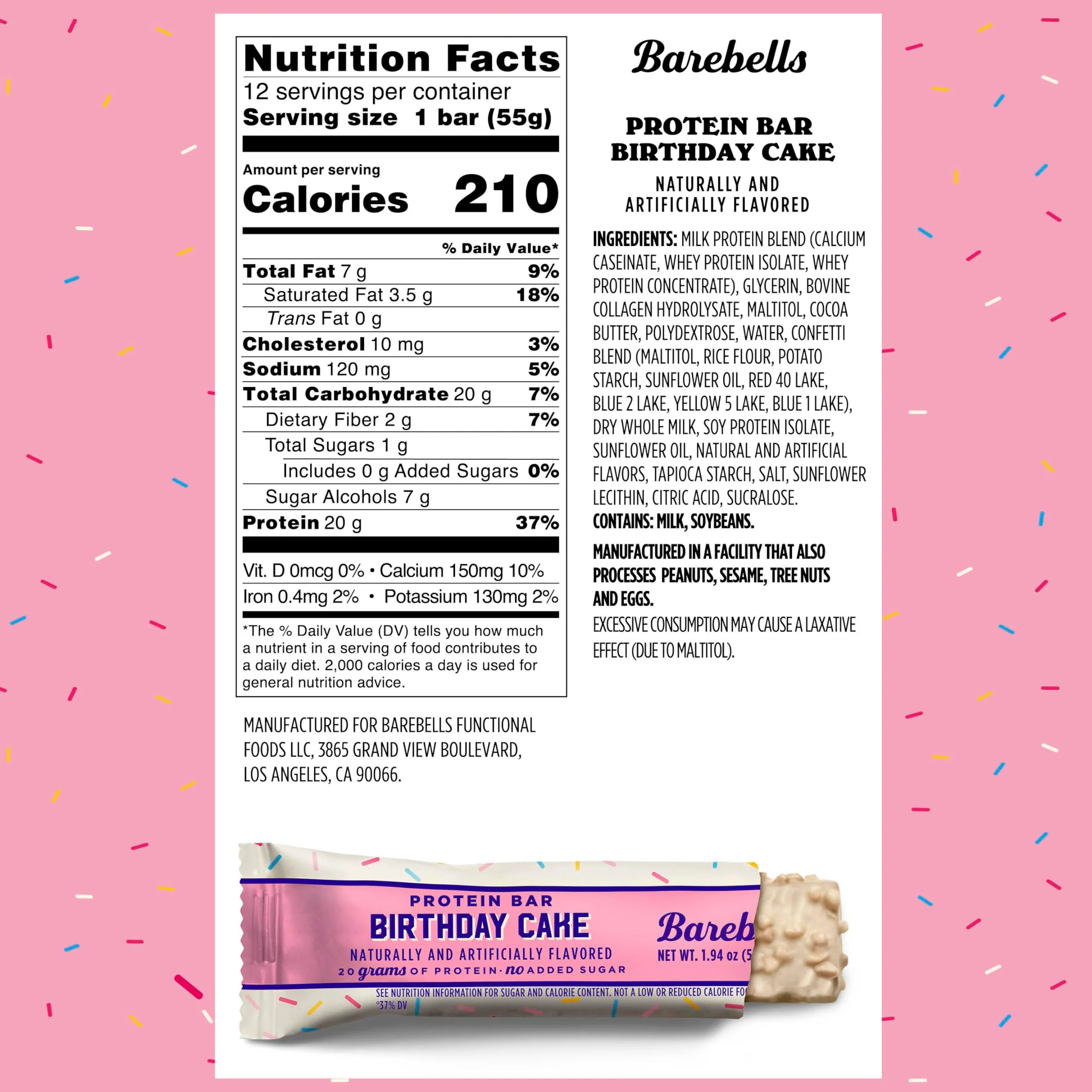 Barebells Protein Bars Birthday Cake - 12 Count, Pack of 2 - Protein Snacks with 20g of High Protein - Chocolate Protein Bar with 1g of Total Sugars - On The Go Protein Snack & Breakfast Bars… - Image 5