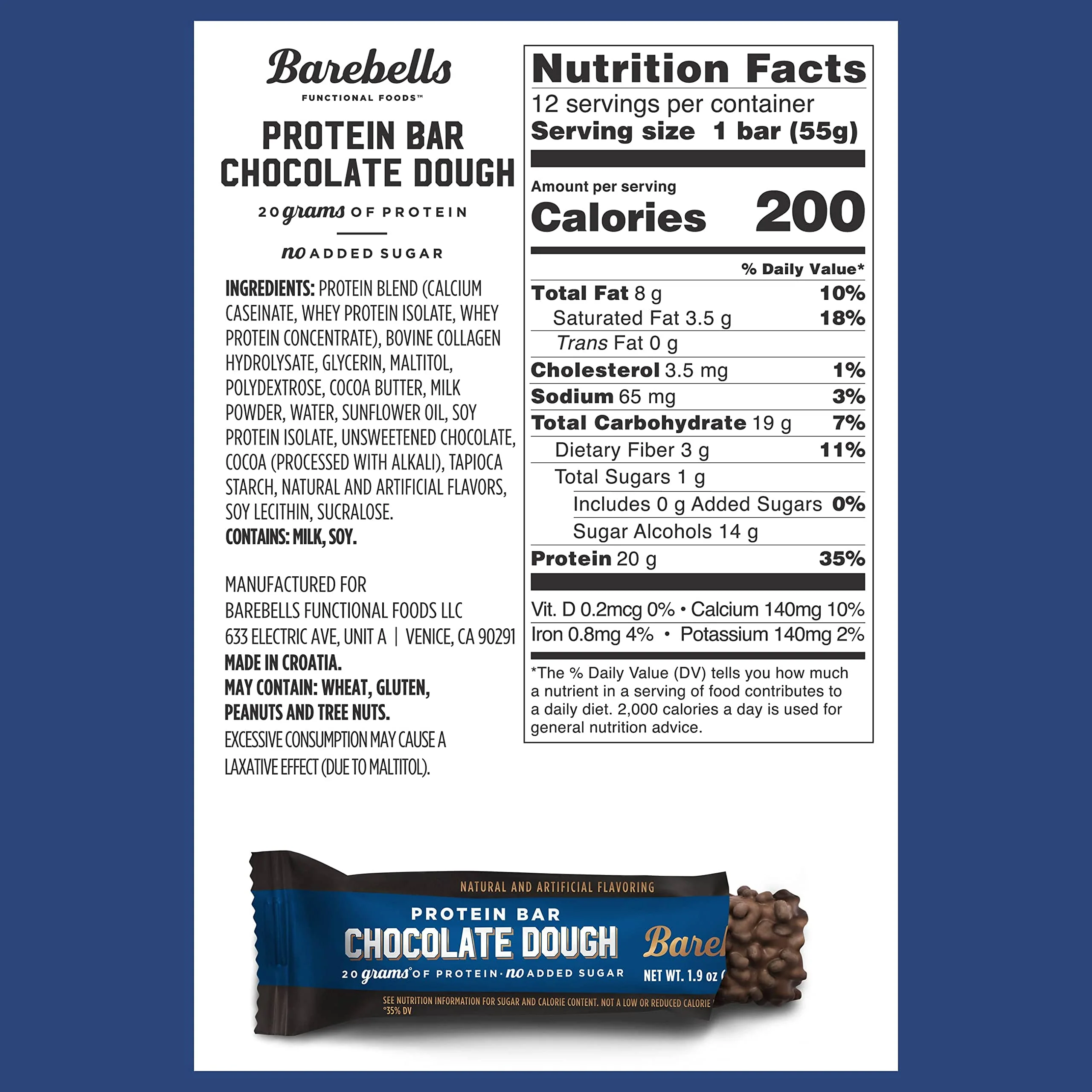 Barebells Protein Bars Chocolate Dough - 12 Count, 20g High Protein Treats - Chocolate Nutrition Bar with 1g Total Sugars - On-The-Go Breakfast or Post-Workout Snack - Image 2