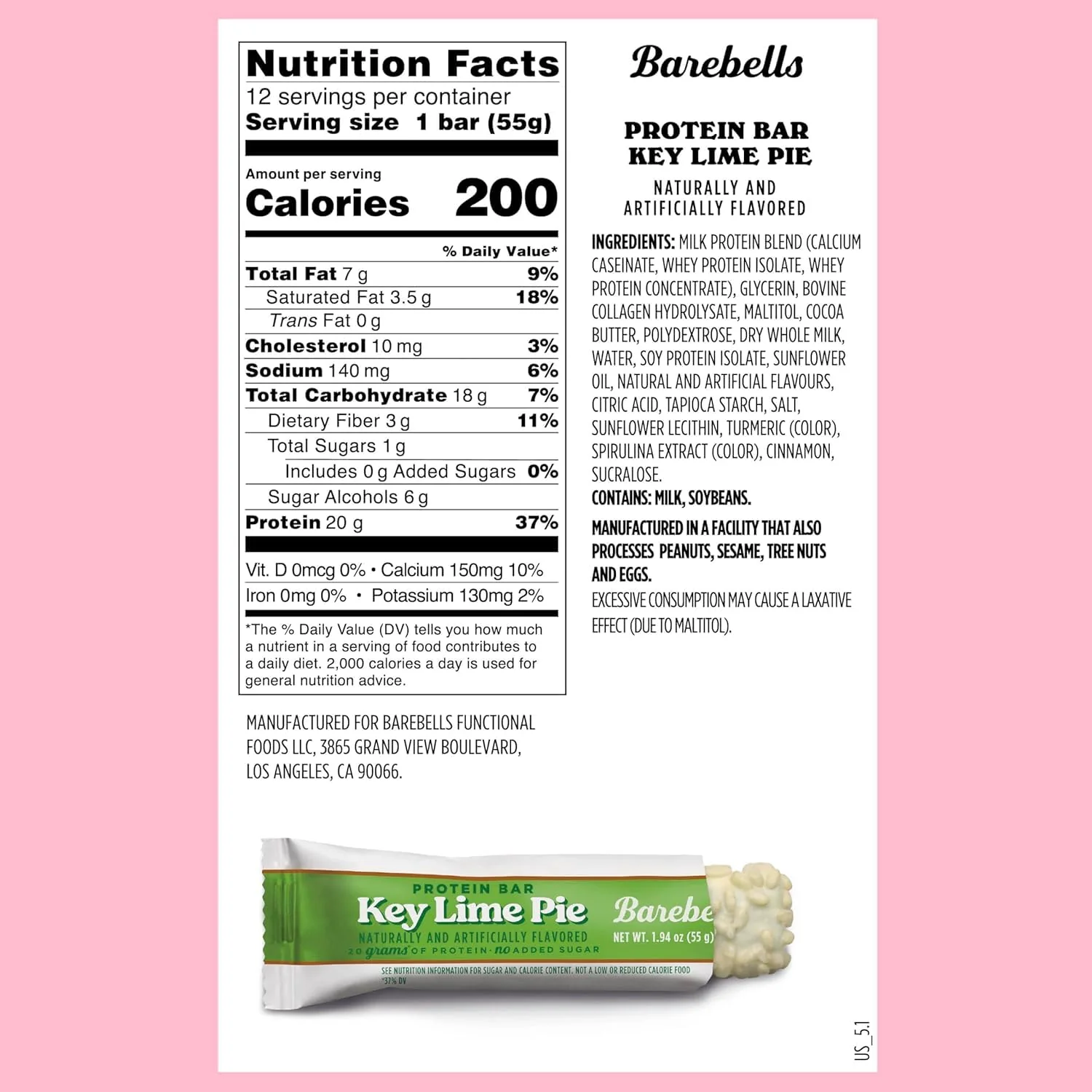 Barebells Protein Bars - Protein Snacks with High Protein (12 Count (Pack of 1), Key Lime) - Image 7