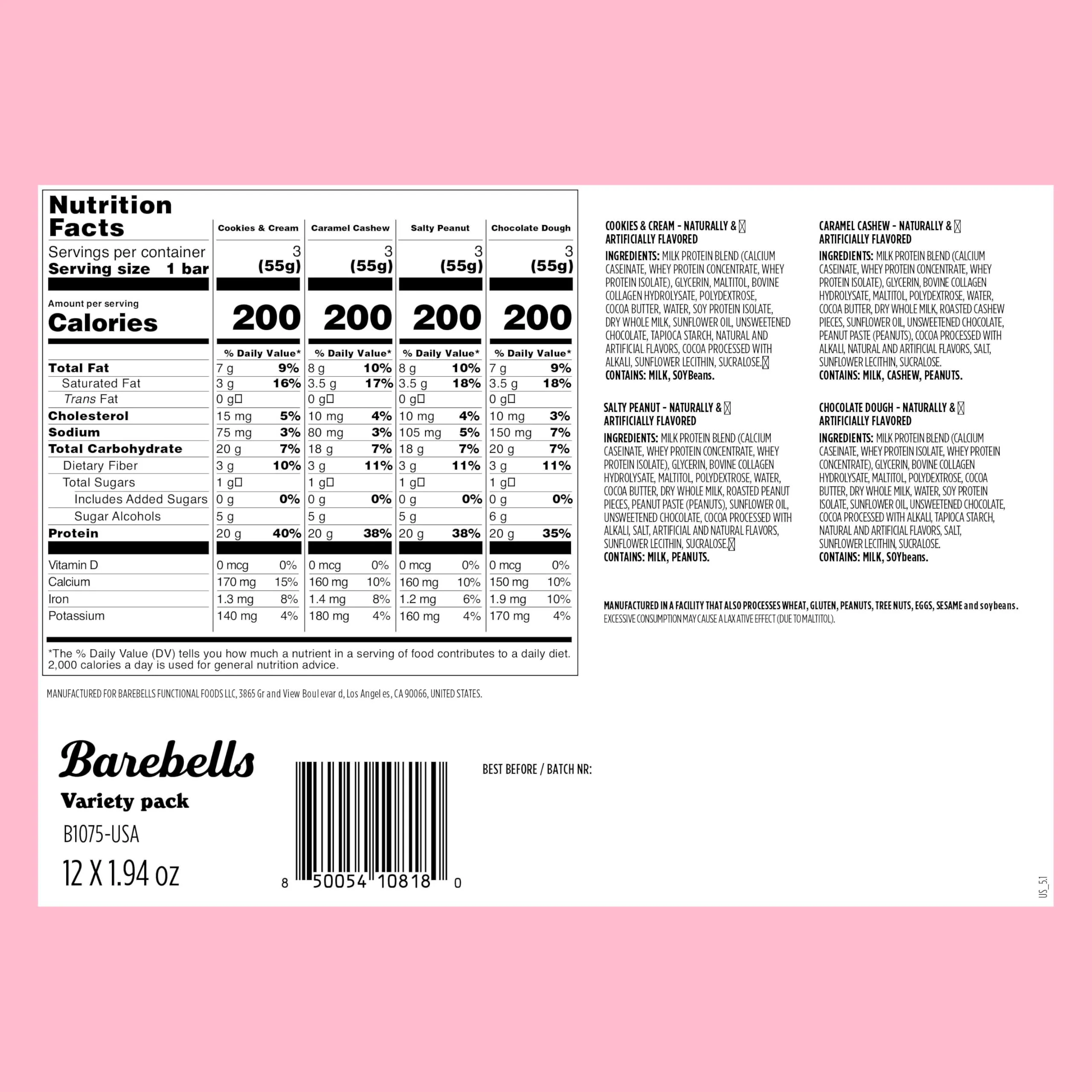 Barebells Protein Bars Variety Pack - 24 Bars (2 Packs of 12), 20g High Protein Treats - Chocolate Nutrition Bars with No Added Sugar - On-The-Go Breakfast or Post-Workout Snack - Image 6