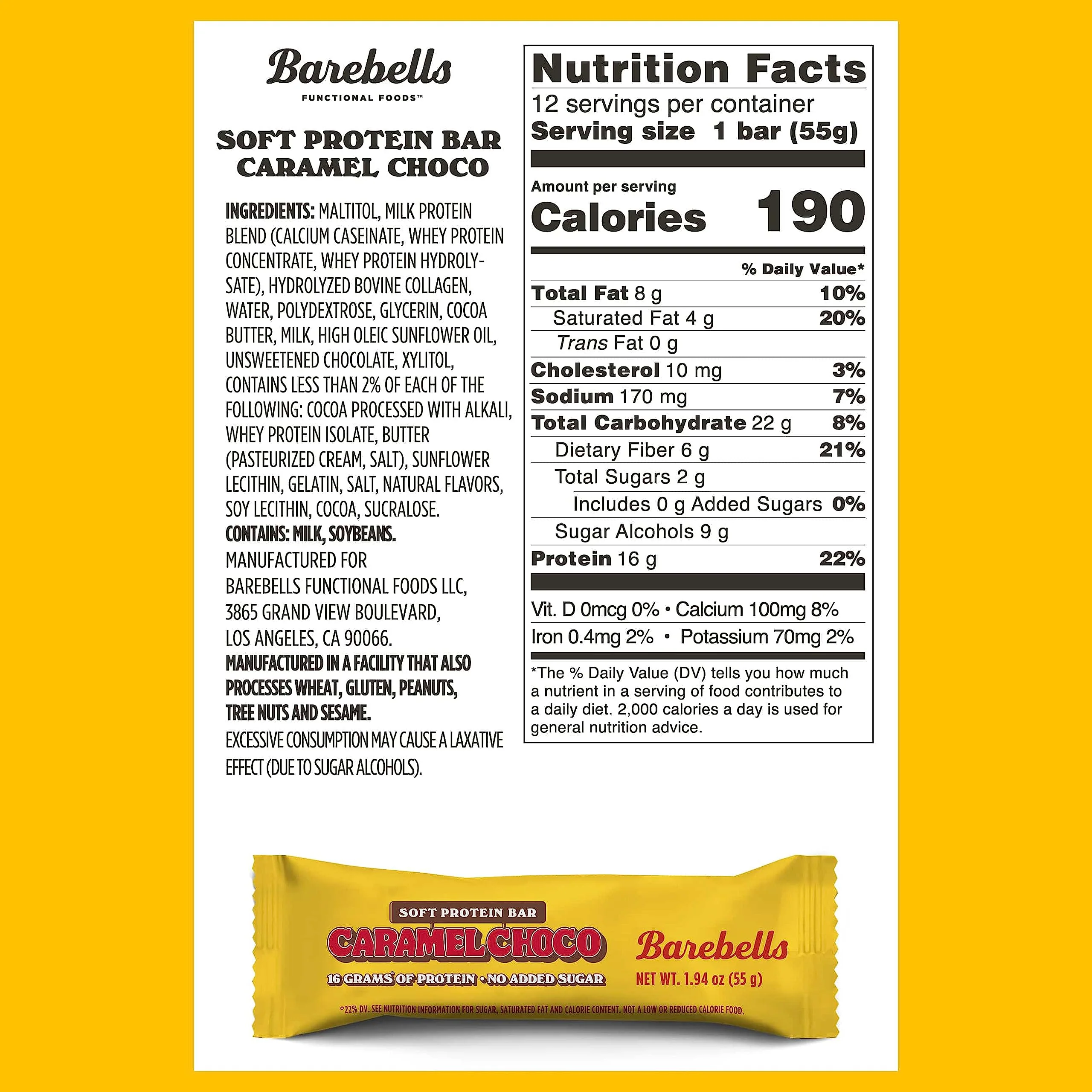 Barebells Soft Protein Bars Caramel Choco - 24 Bars (2 Packs of 12) - Protein Snacks with 16g of High Protein - Fluffy Chocolate Protein Bar with 2g of Total Sugars - Soft Protein Snack & Breakfast Bars - Image 5