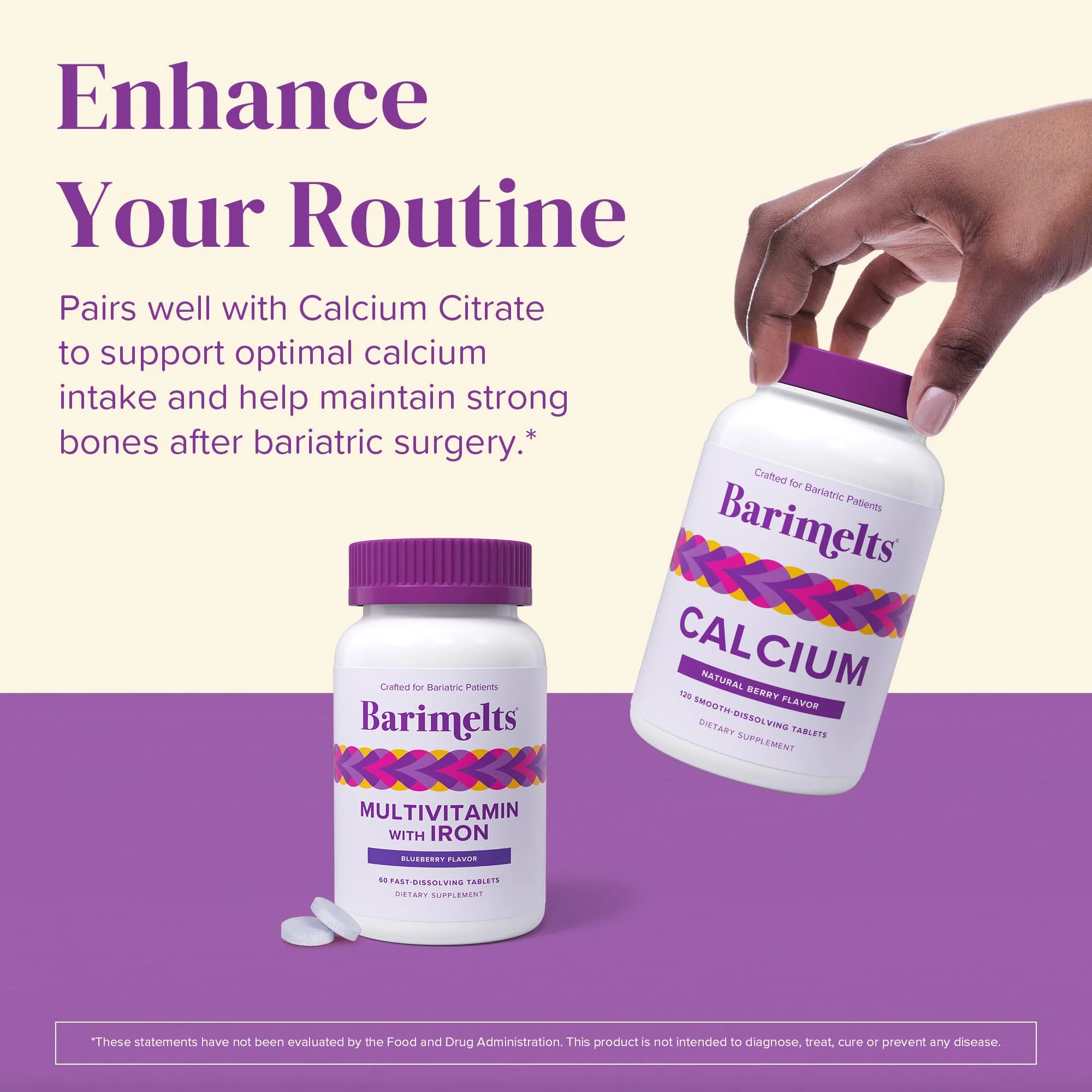 BariMelts Bariatric Multivitamin with Iron, 60 Fast-Dissolving Tablets (1-Month Supply), Sugar-Free Bariatric Vitamins for Women, Natural Blueberry Flavor - Image 2