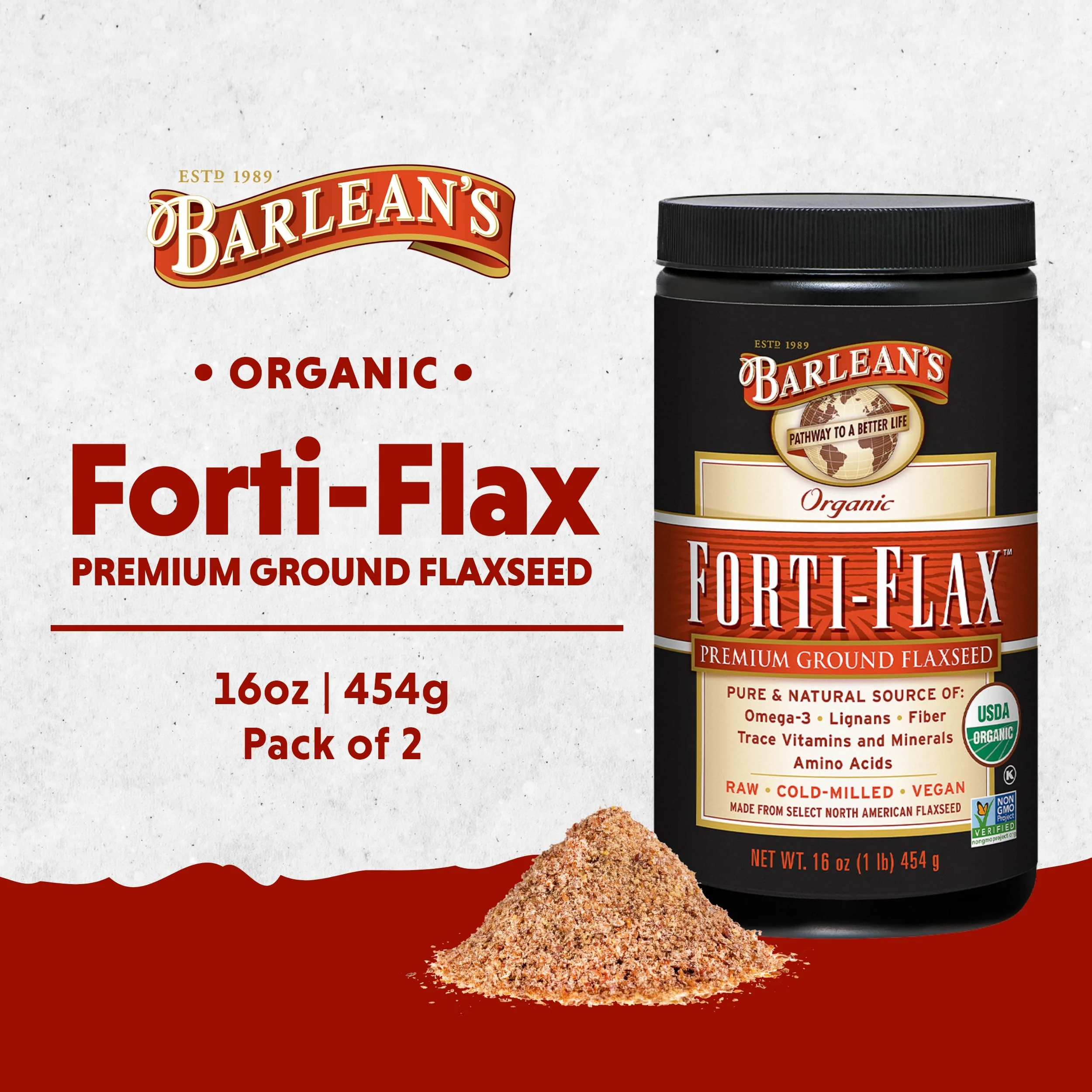 Barlean's Forti-Flax Organic Flaxseed, Ground Whole Raw Seeds, Omega-3 Supplement with Lignans and Dietary Fiber, Bulk Ground Flax Seed, 16 oz, 2 Pack - Image 7