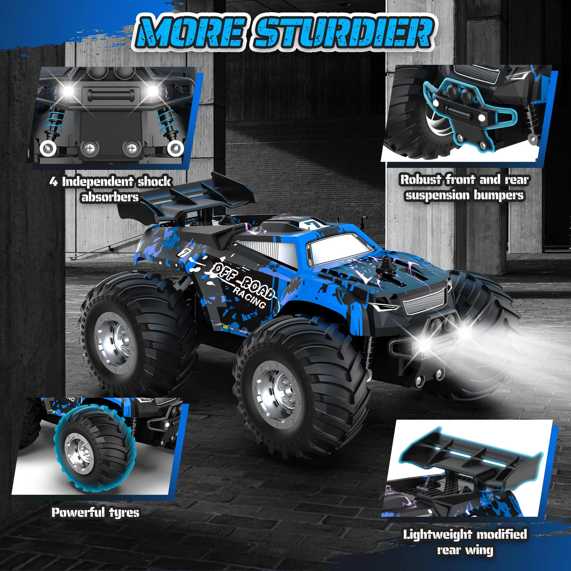 Barlisam Remote Control Car for boys 4-7, All-terrain Remote Control Truck for Boys 8-12, Headlight, 1:20, 10KM/H, 2.4GHZ, Speed-friendly, Sturdy, Rechargeable RC Cars for Christmas, Beginner, Kids 6+ - Image 5