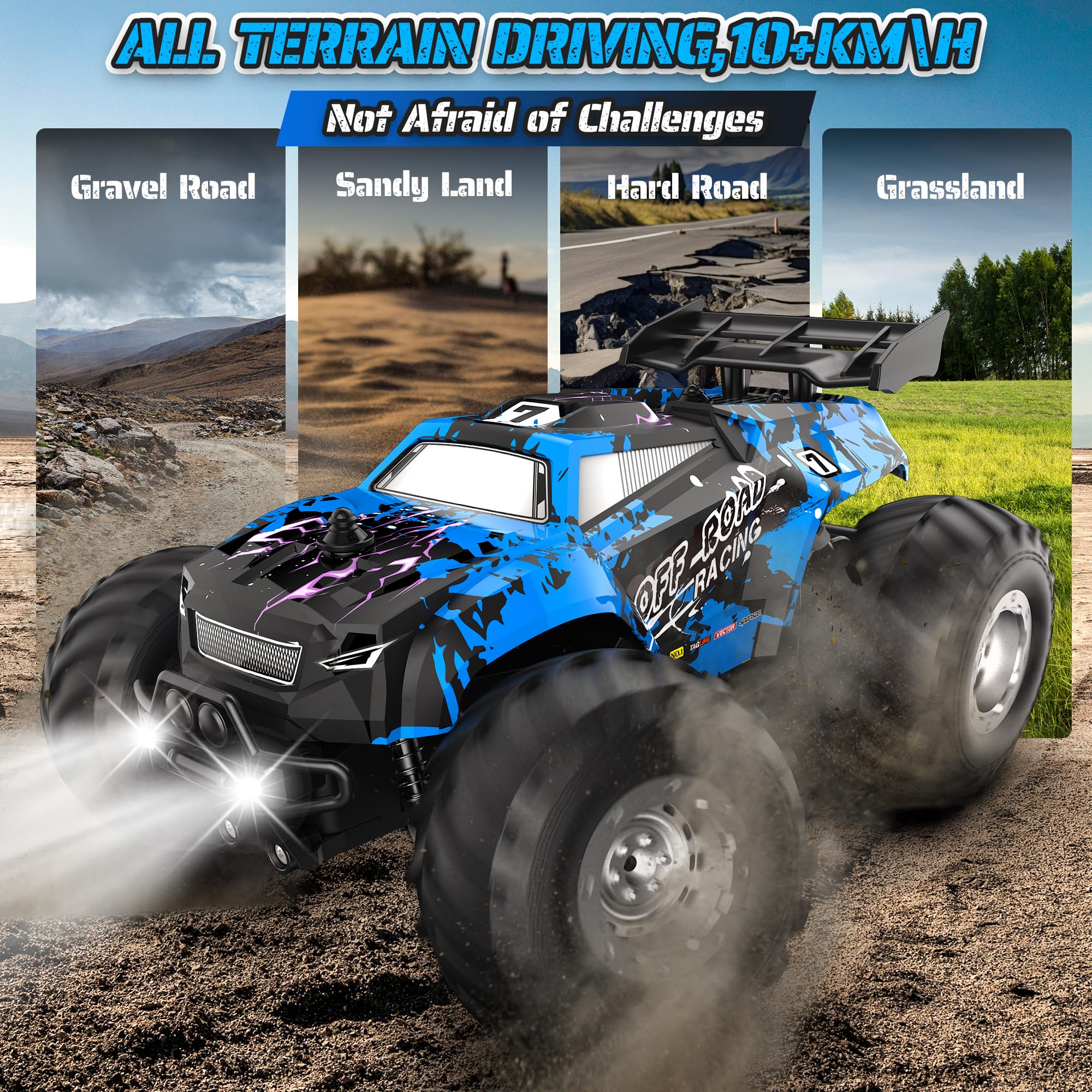 Barlisam Remote Control Car for boys 4-7, All-terrain Remote Control Truck for Boys 8-12, Headlight, 1:20, 10KM/H, 2.4GHZ, Speed-friendly, Sturdy, Rechargeable RC Cars for Christmas, Beginner, Kids 6+ - Image 8