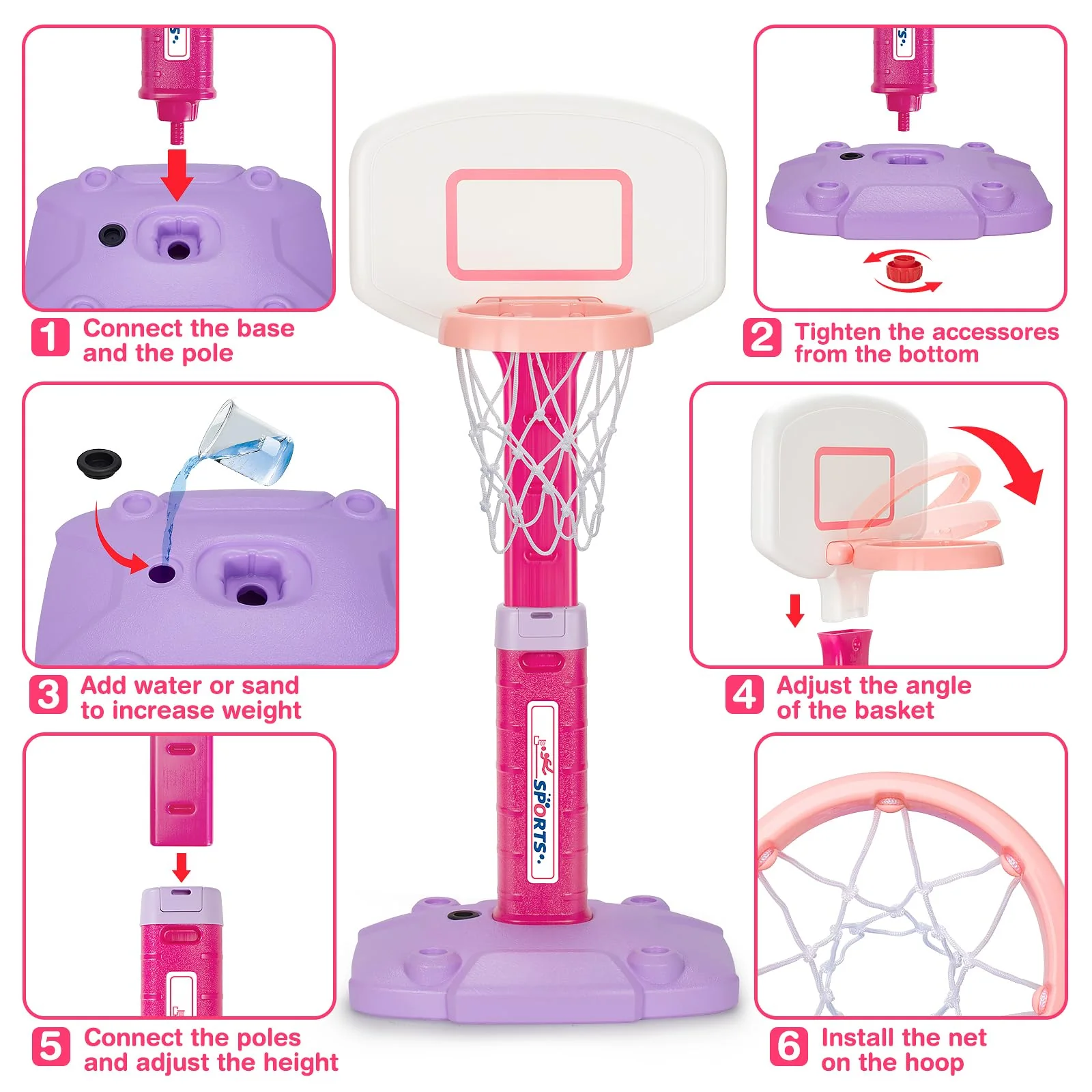 Basketball Hoop Indoor Outdoor Toys for Toddlers 1-3, Kids Basketball Hoop with 3 Balls, Adjustable Mini Basketball Goal, Christmas Birthday Sports Toys Gift for Baby Boys Girls Age 1 and Up - Image 2