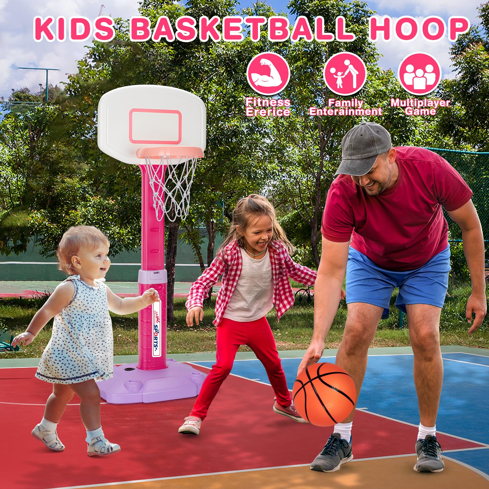 Basketball Hoop Indoor Outdoor Toys for Toddlers 1-3, Kids Basketball Hoop with 3 Balls, Adjustable Mini Basketball Goal, Christmas Birthday Sports Toys Gift for Baby Boys Girls Age 1 and Up - Image 3