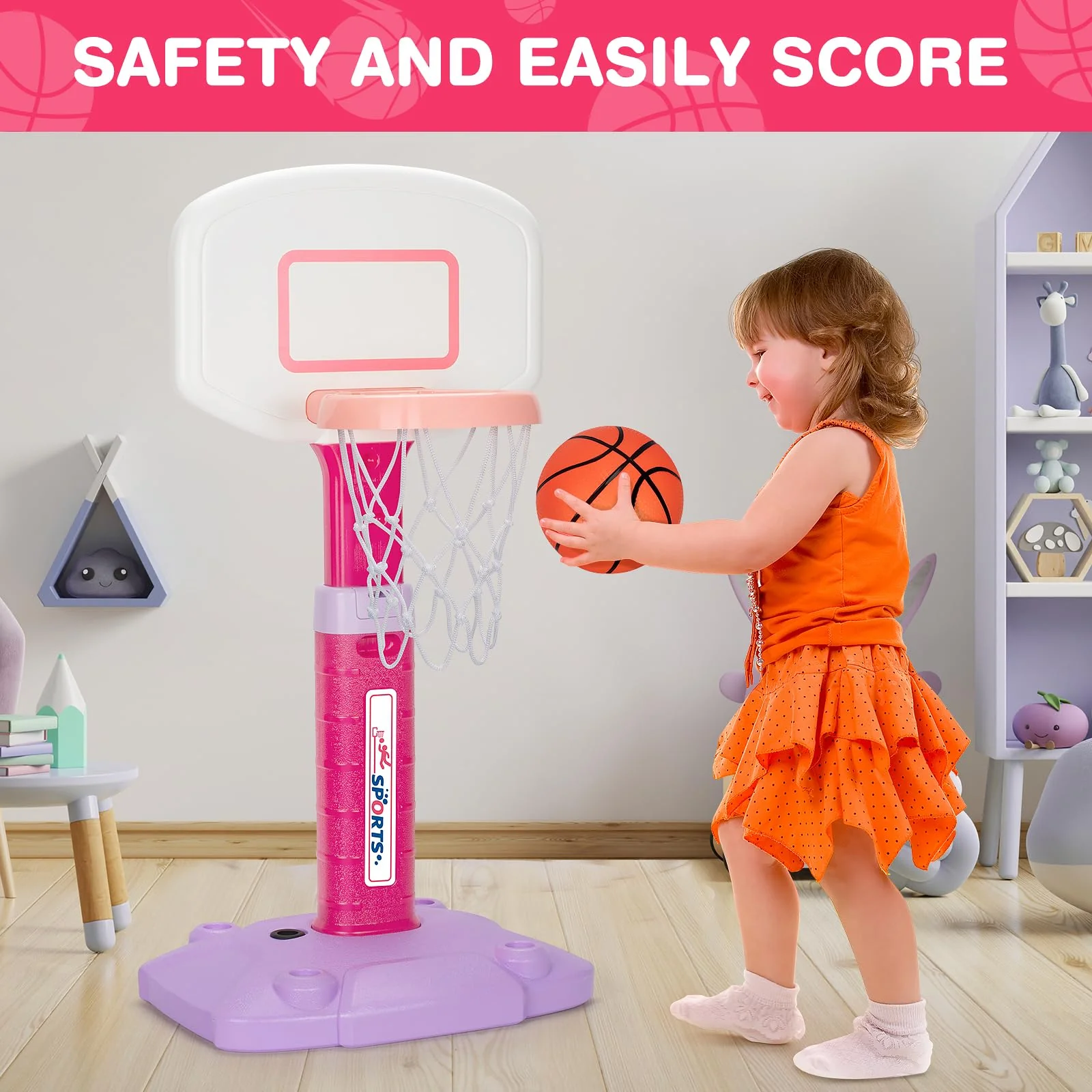 Basketball Hoop Indoor Outdoor Toys for Toddlers 1-3, Kids Basketball Hoop with 3 Balls, Adjustable Mini Basketball Goal, Christmas Birthday Sports Toys Gift for Baby Boys Girls Age 1 and Up - Image 4