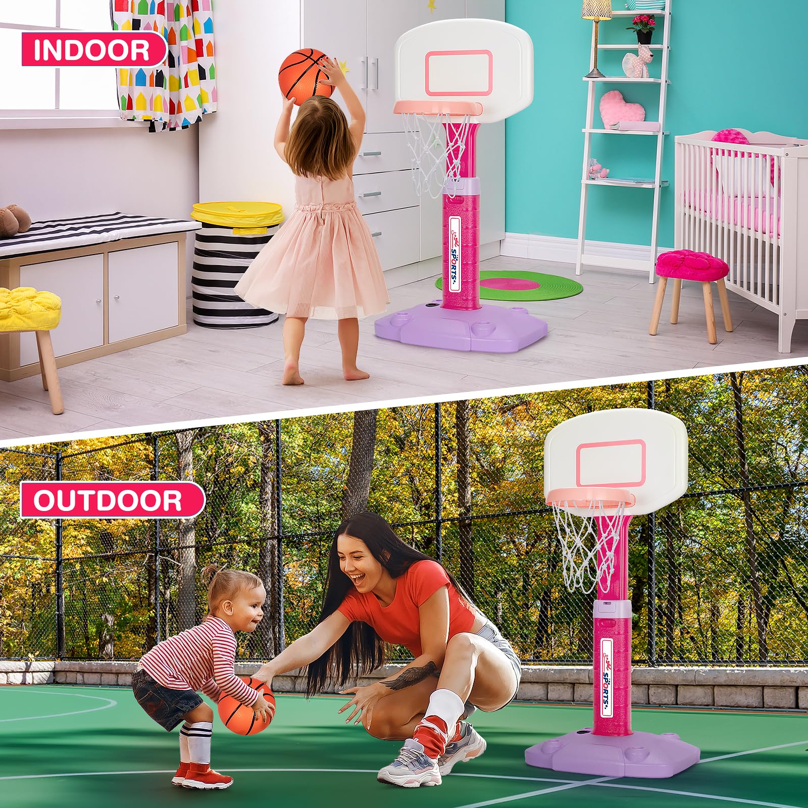 Basketball Hoop Indoor Outdoor Toys for Toddlers 1-3, Kids Basketball Hoop with 3 Balls, Adjustable Mini Basketball Goal, Christmas Birthday Sports Toys Gift for Baby Boys Girls Age 1 and Up - Image 6