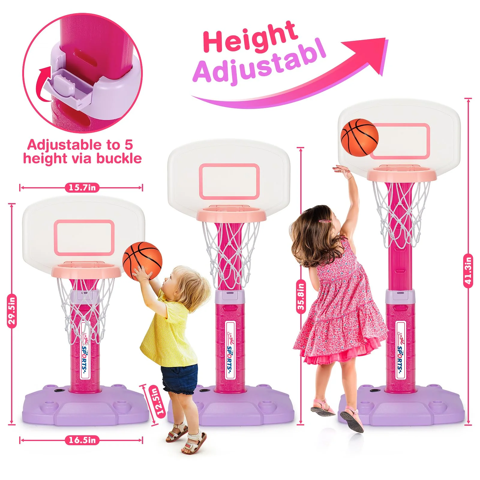 Basketball Hoop Indoor Outdoor Toys for Toddlers 1-3, Kids Basketball Hoop with 3 Balls, Adjustable Mini Basketball Goal, Christmas Birthday Sports Toys Gift for Baby Boys Girls Age 1 and Up - Image 7