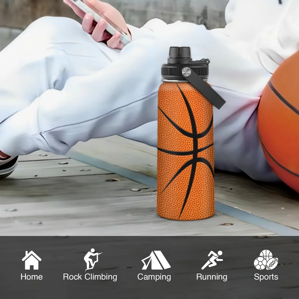 Basketball Water Bottle 32oz Stainless Steel Insulated Bottles for Men Women Sports Lovers Fan Players Coach - Basketball Gifts for Birthday Christmas - Image 2