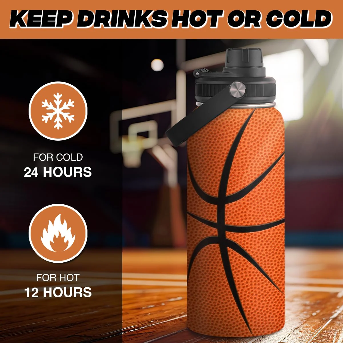 Basketball Water Bottle 32oz Stainless Steel Insulated Bottles for Men Women Sports Lovers Fan Players Coach - Basketball Gifts for Birthday Christmas - Image 5
