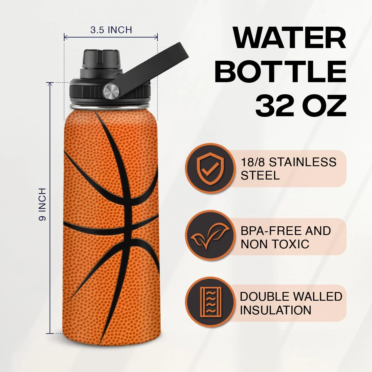 Basketball Water Bottle 32oz Stainless Steel Insulated Bottles for Men Women Sports Lovers Fan Players Coach - Basketball Gifts for Birthday Christmas - Image 6