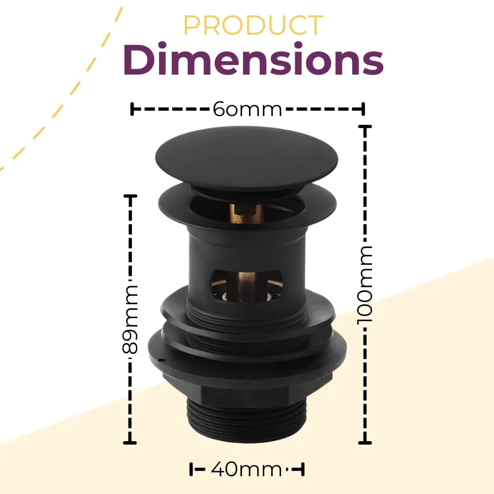 Bathroom Black Basin Waste | Slotted Waste | Pop Up Sink Plug | Click Clack Waste - Image 4