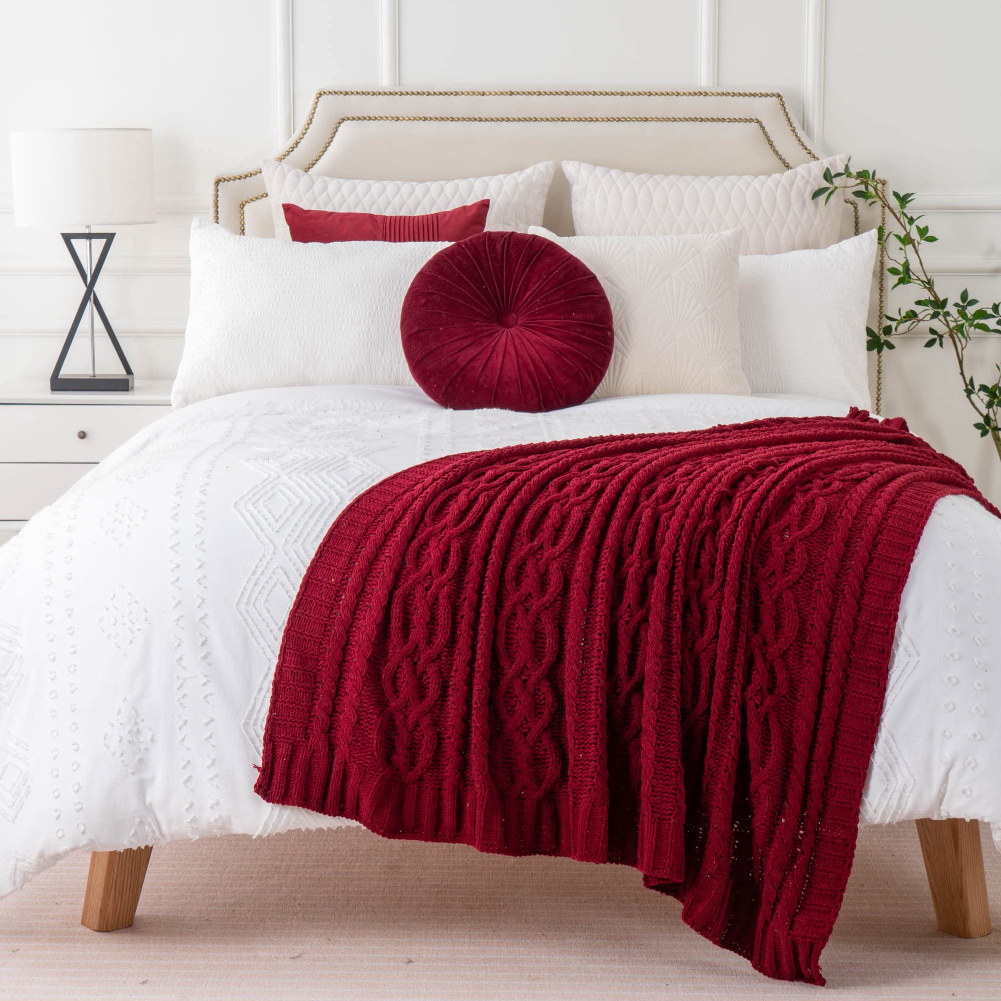 Battilo Christmas Dark Red Throw Blanket for Couch, Bed, Sofa, 51"x67", Woven Chenille Knit Throw Blankets, Gift Blanket, Cozy Warm Decorative Textured Throw Blanket for Living Room - Image 7