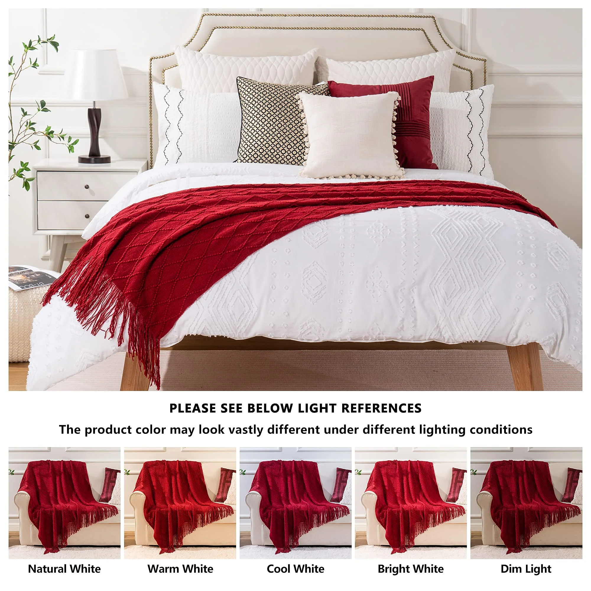 BATTILO HOME Christmas Decor Red Throw Blanket for Couch, Boho Bed Throws for Foot of Bed, Decorative Red Throws for Sofa Living Room, 50"x60" - Image 2