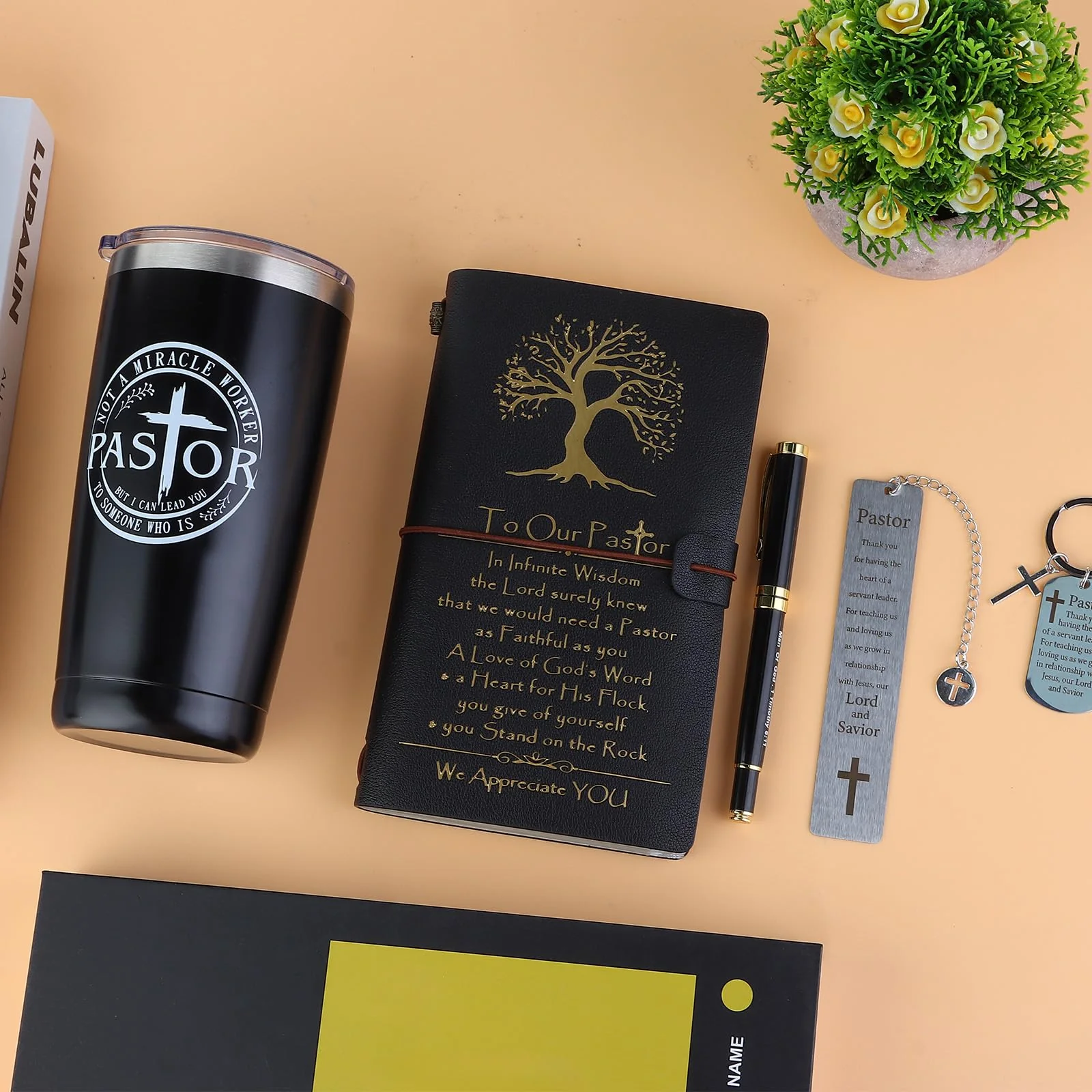 Bayelove Pastor Appreciation Gifts for Men Christian Pastor Gifts Unique Pastor Gifts for Pastors Including Leather Journal Pastor Tumbler Keychain Socks Pen Bookmarks Gift Card for Birthday Christmas - Image 5