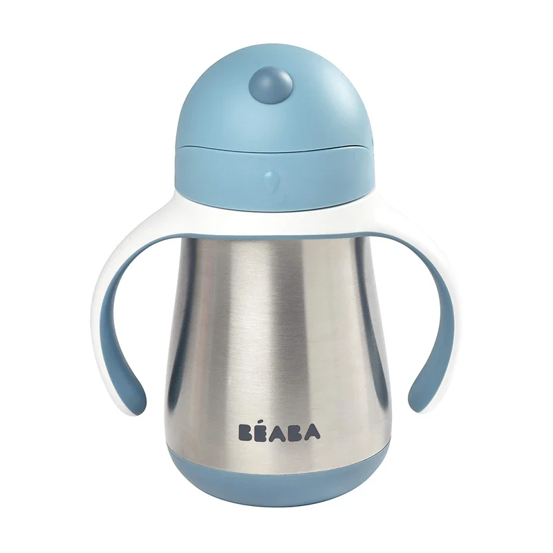 Beaba Stainless Steel Straw Sippy Cup, Insulated Toddler Cups Spill Proof with Removable Handles, Made with High Grade Stainless Steel, 8+ Months, 8.5 oz, (Rain) - Image 2