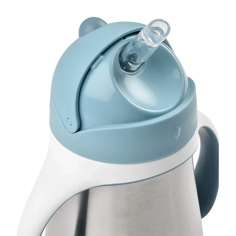 Beaba Stainless Steel Straw Sippy Cup, Insulated Toddler Cups Spill Proof with Removable Handles, Made with High Grade Stainless Steel, 8+ Months, 8.5 oz, (Rain) - Image 3