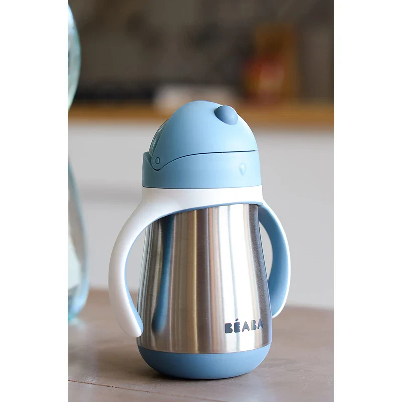 Beaba Stainless Steel Straw Sippy Cup, Insulated Toddler Cups Spill Proof with Removable Handles, Made with High Grade Stainless Steel, 8+ Months, 8.5 oz, (Rain) - Image 7