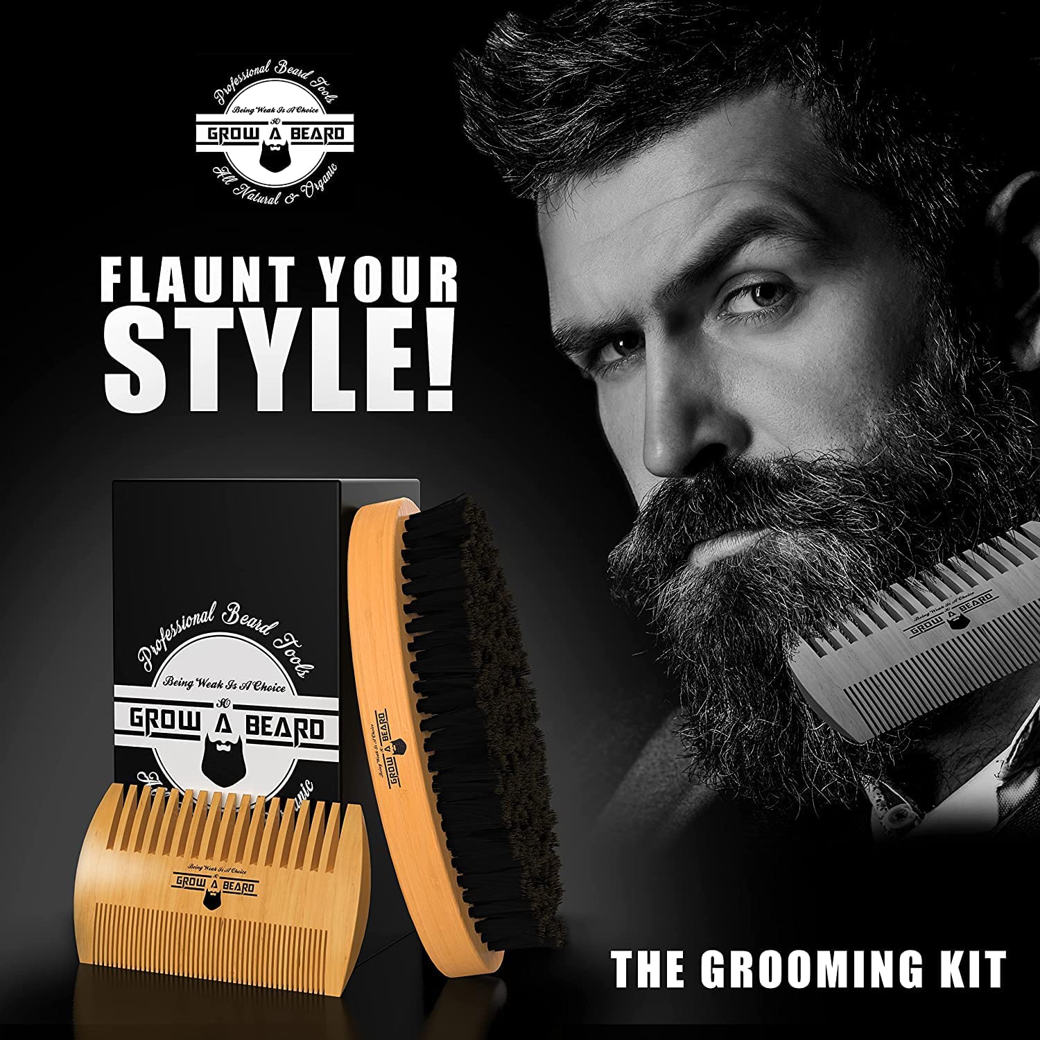 Beard Straightener Grooming Kit for Men, Beard Growth Kit, Wash, Brush & Comb, Unscented Growth Oil, All Natural Chanel Balm, Conditioner, Razor & Scissors, Great Gift Idea for Men's (Bamboo) - Image 3