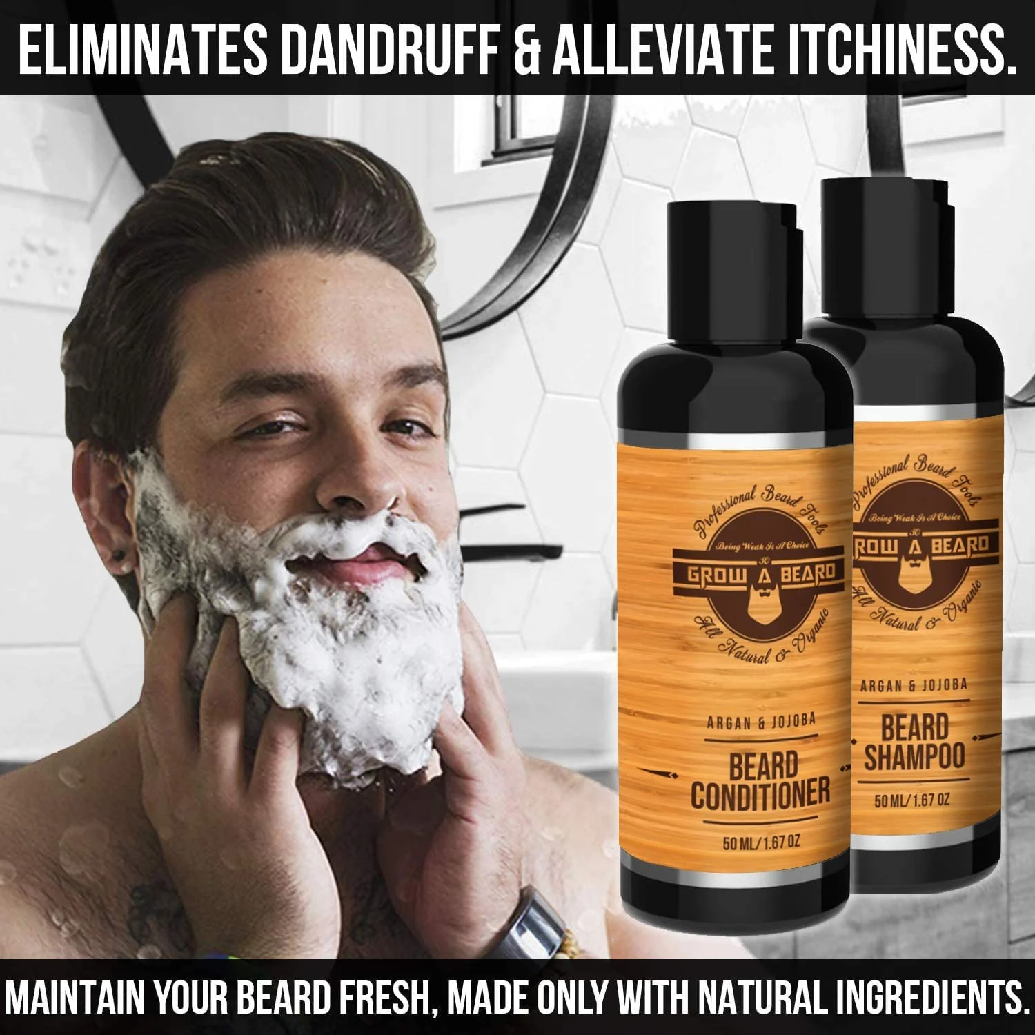 Beard Straightener Grooming Kit for Men, Beard Growth Kit, Wash, Brush & Comb, Unscented Growth Oil, All Natural Chanel Balm, Conditioner, Razor & Scissors, Great Gift Idea for Men's (Bamboo) - Image 5
